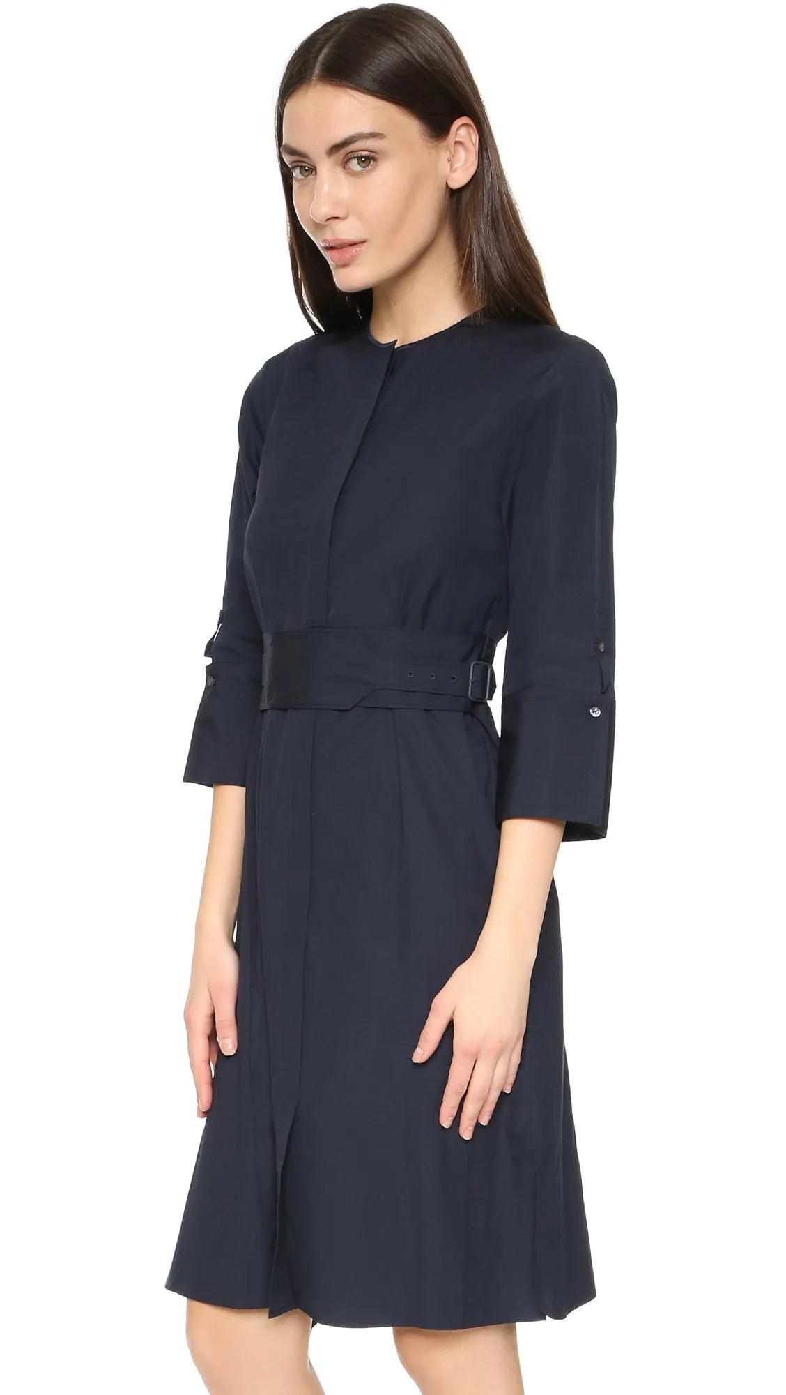 3.1 Phillip Lim Belted Cotton-Poplin Dress W/Asymmetrical Hem