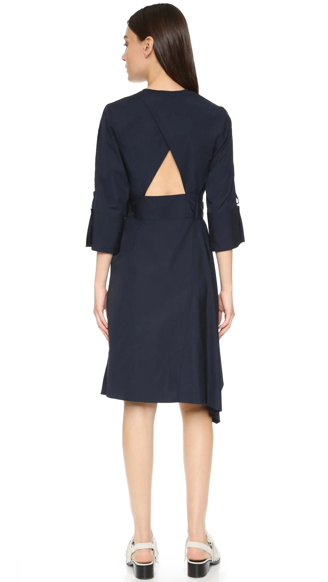 3.1 Phillip Lim Belted Cotton-Poplin Dress W/Asymmetrical Hem