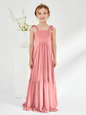 A-Line Bow Ruffle Junior Bridesmaid Dresses Flamingo