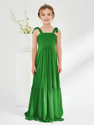 A-Line Bow Ruffle Junior Bridesmaid Dresses Green