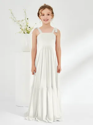 A-Line Bow Ruffle Junior Bridesmaid Dresses Ivory