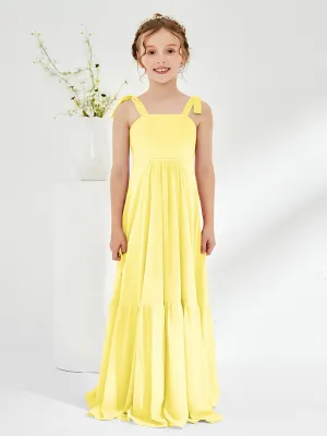 A-Line Bow Ruffle Junior Bridesmaid Dresses Lemon