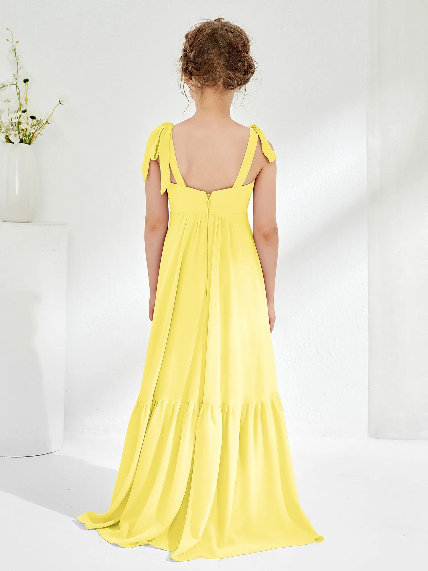 A-Line Bow Ruffle Junior Bridesmaid Dresses Lemon