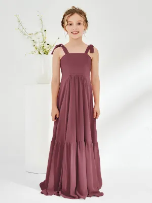 A-Line Bow Ruffle Junior Bridesmaid Dresses Mulberry