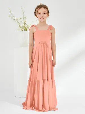 A-Line Bow Ruffle Junior Bridesmaid Dresses Papaya