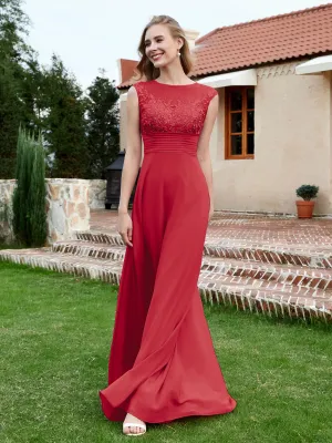 A-Line Chiffon Dress with Illusion Neckline Burgundy Plus Size