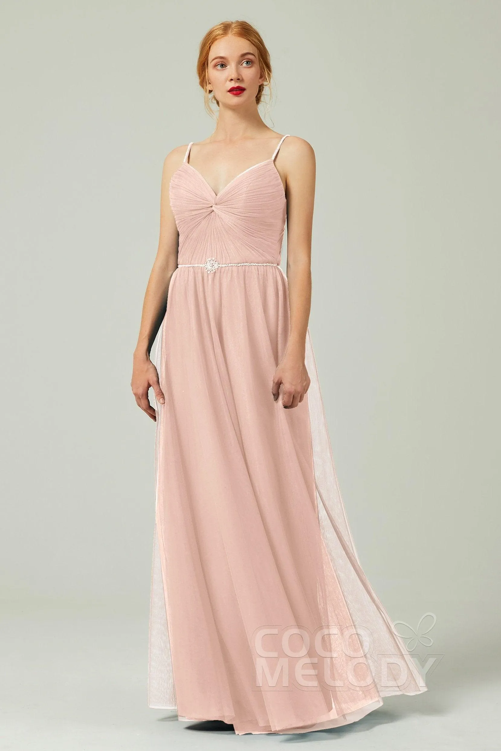 A-Line Floor Length Tulle Bridesmaid Dress CB0327