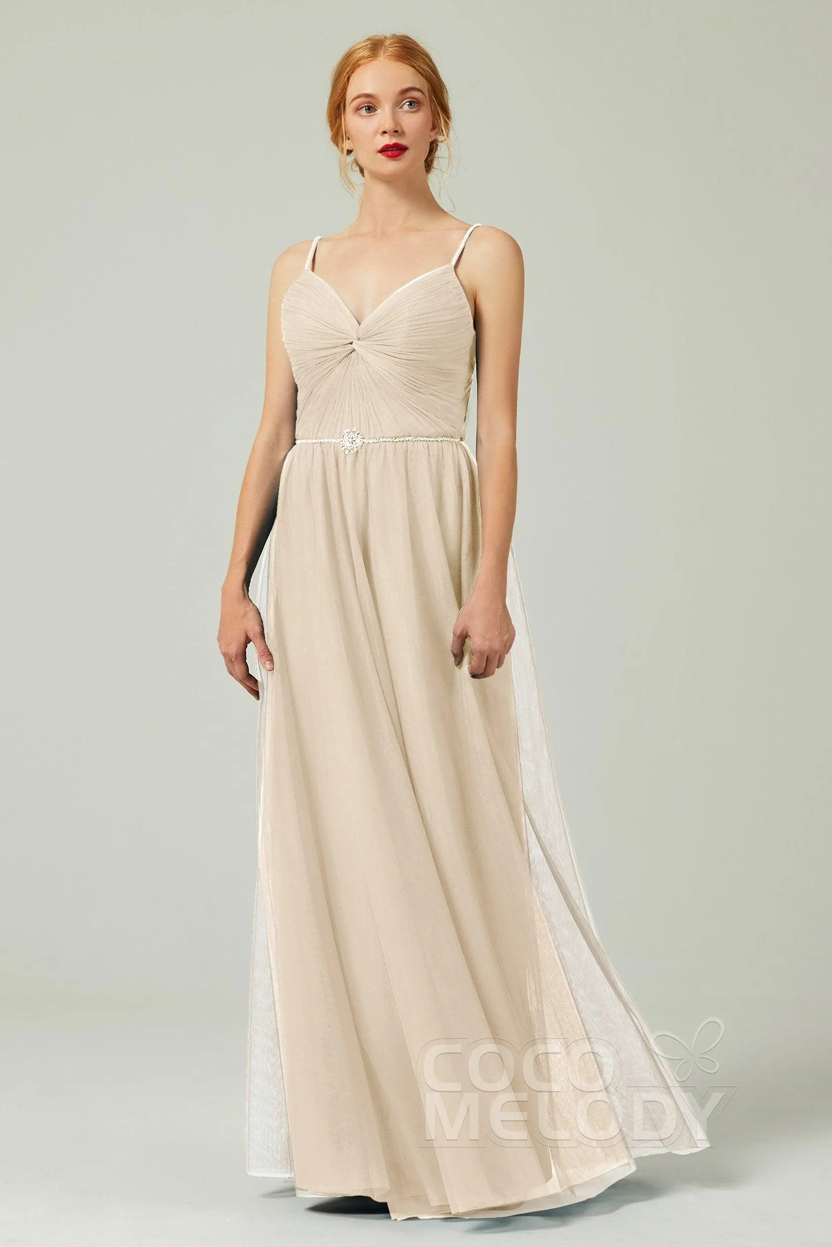 A-Line Floor Length Tulle Bridesmaid Dress CB0327