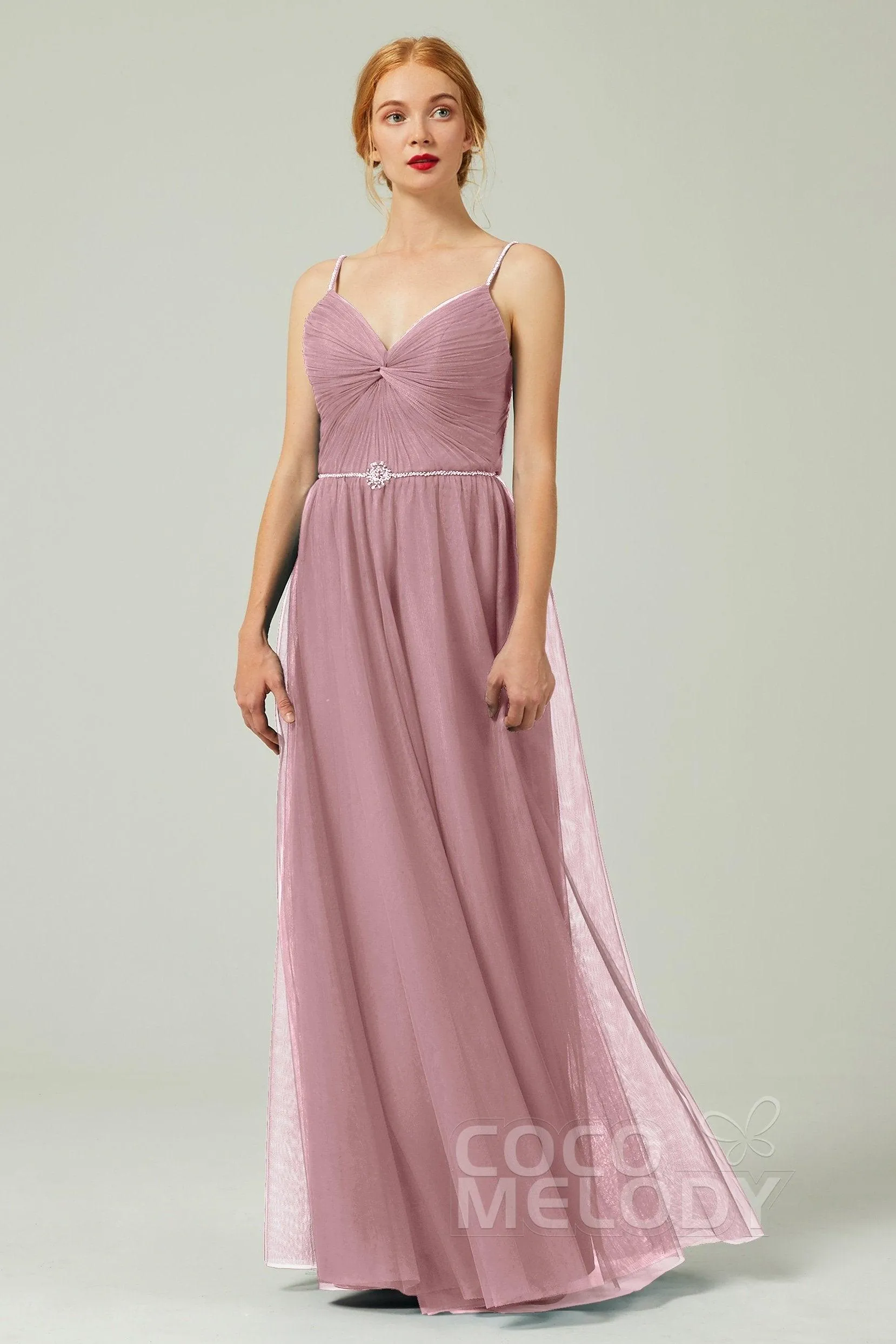 A-Line Floor Length Tulle Bridesmaid Dress CB0327