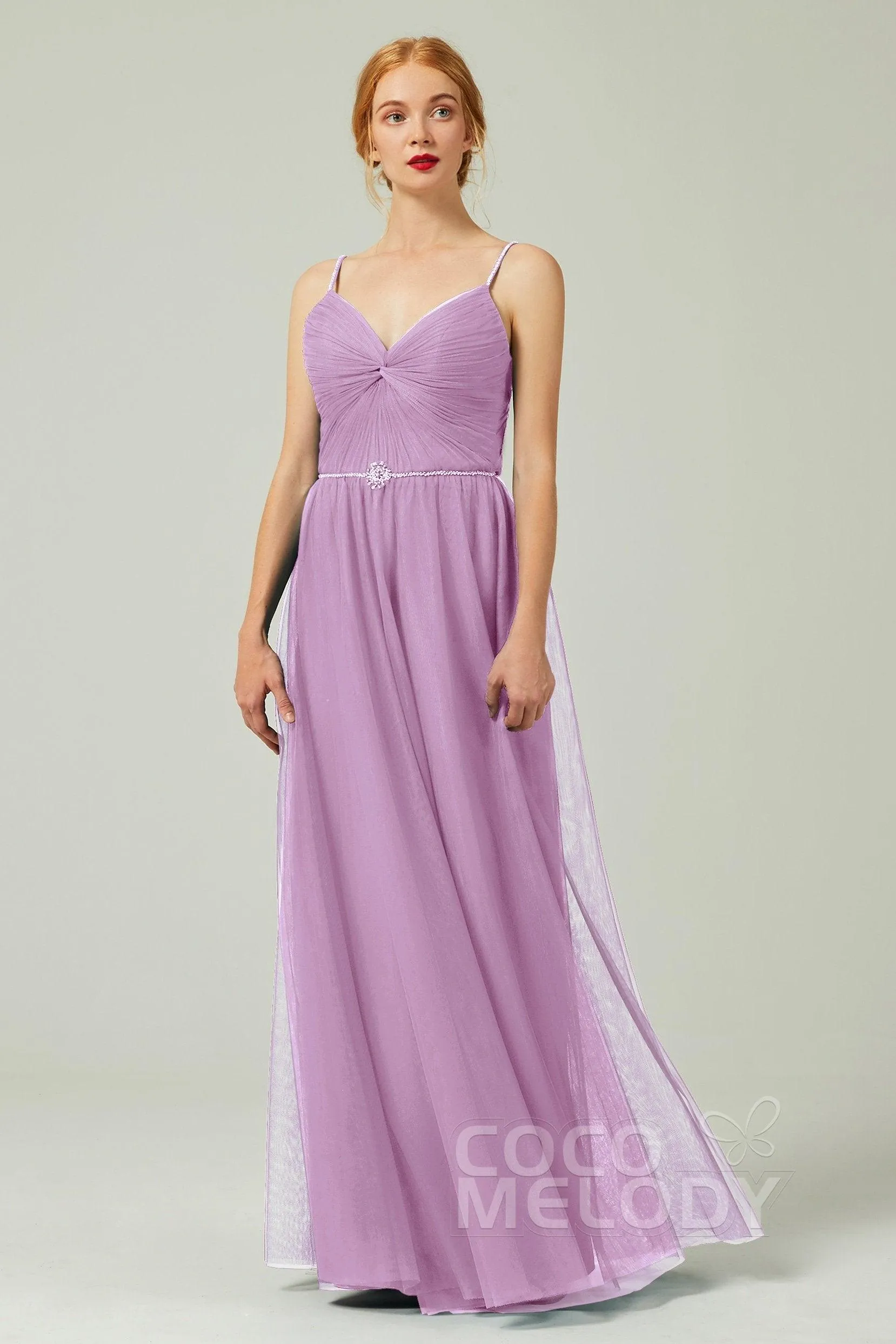 A-Line Floor Length Tulle Bridesmaid Dress CB0327
