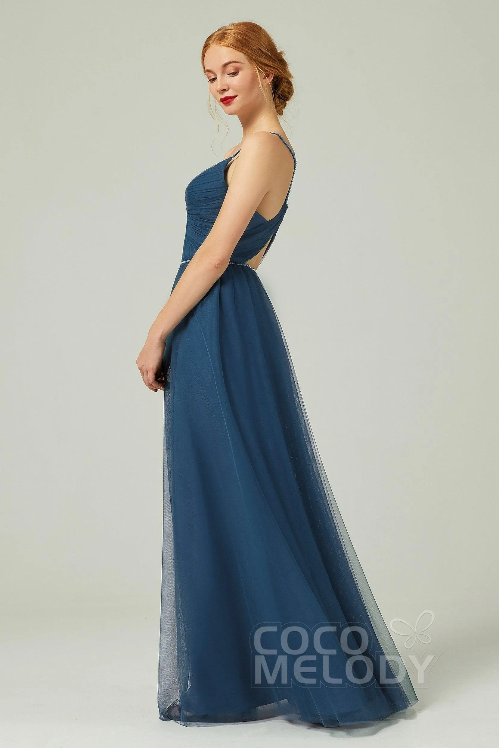 A-Line Floor Length Tulle Bridesmaid Dress CB0327
