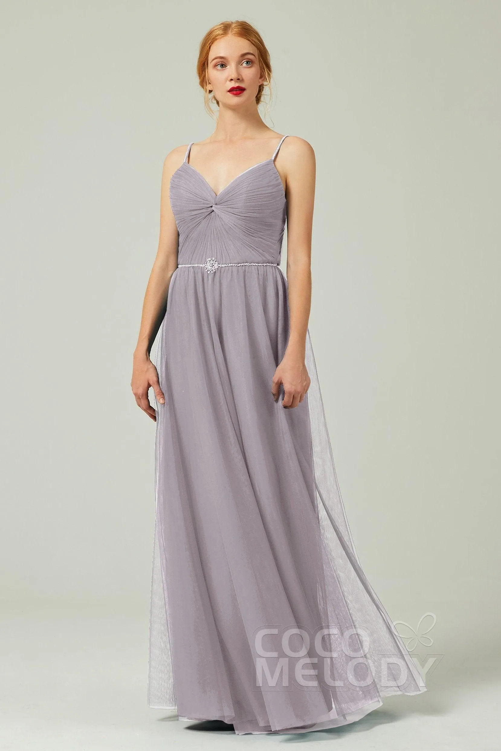 A-Line Floor Length Tulle Bridesmaid Dress CB0327