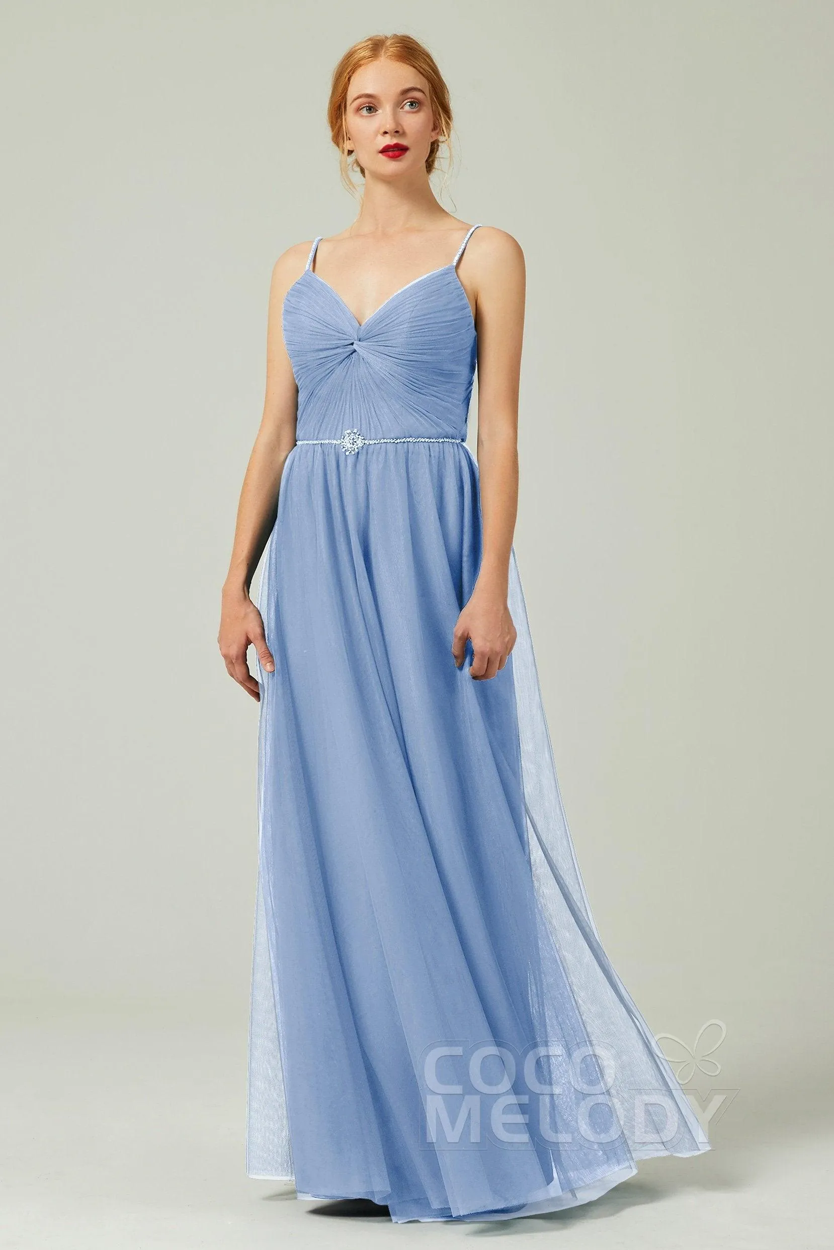 A-Line Floor Length Tulle Bridesmaid Dress CB0327