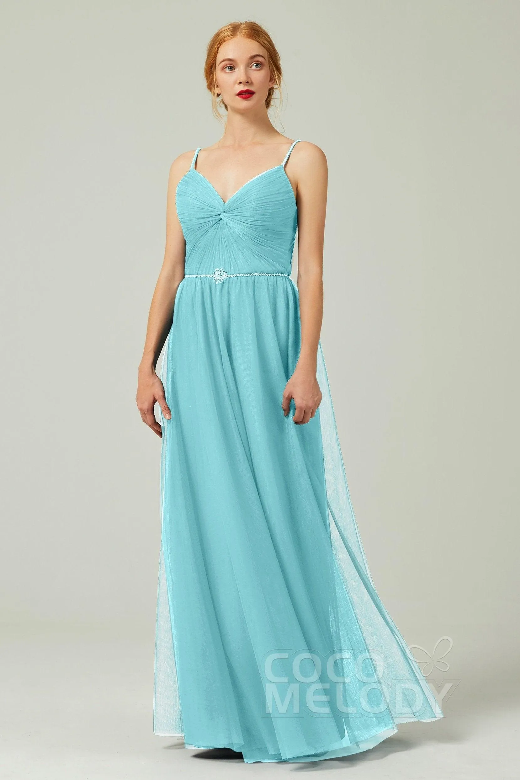 A-Line Floor Length Tulle Bridesmaid Dress CB0327