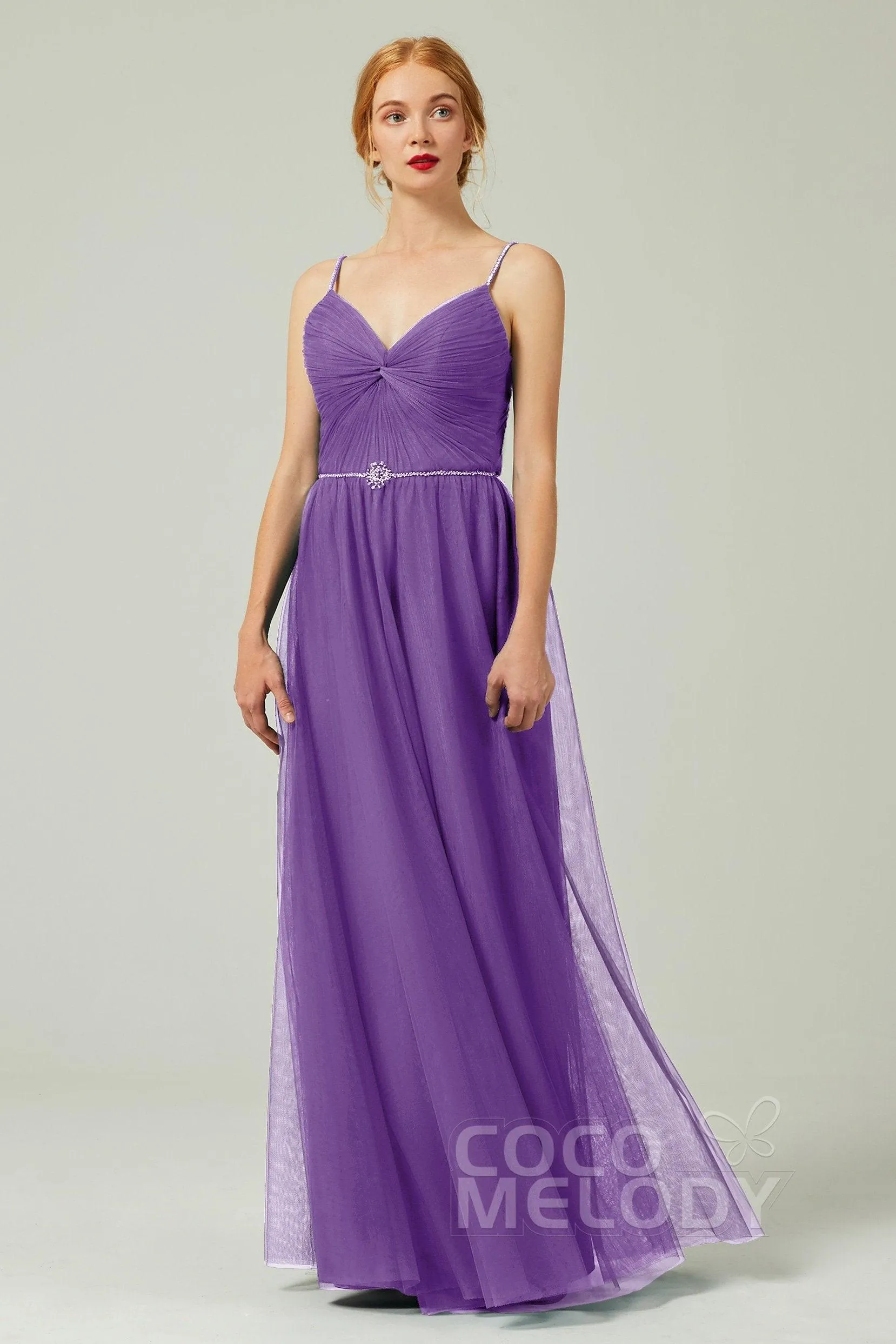 A-Line Floor Length Tulle Bridesmaid Dress CB0327
