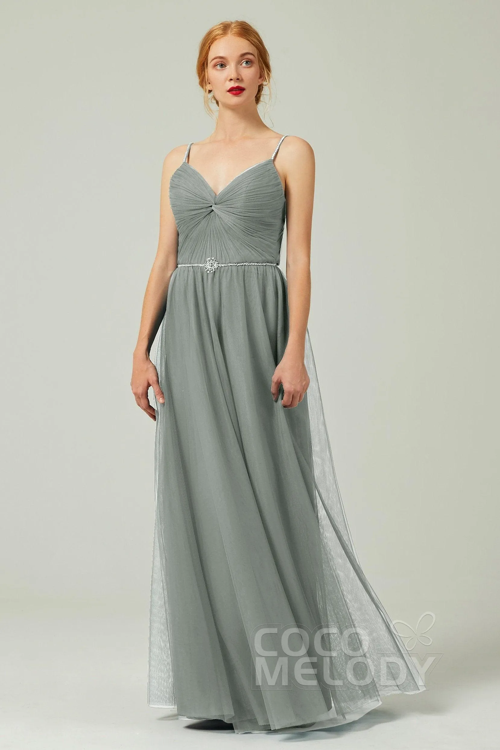 A-Line Floor Length Tulle Bridesmaid Dress CB0327