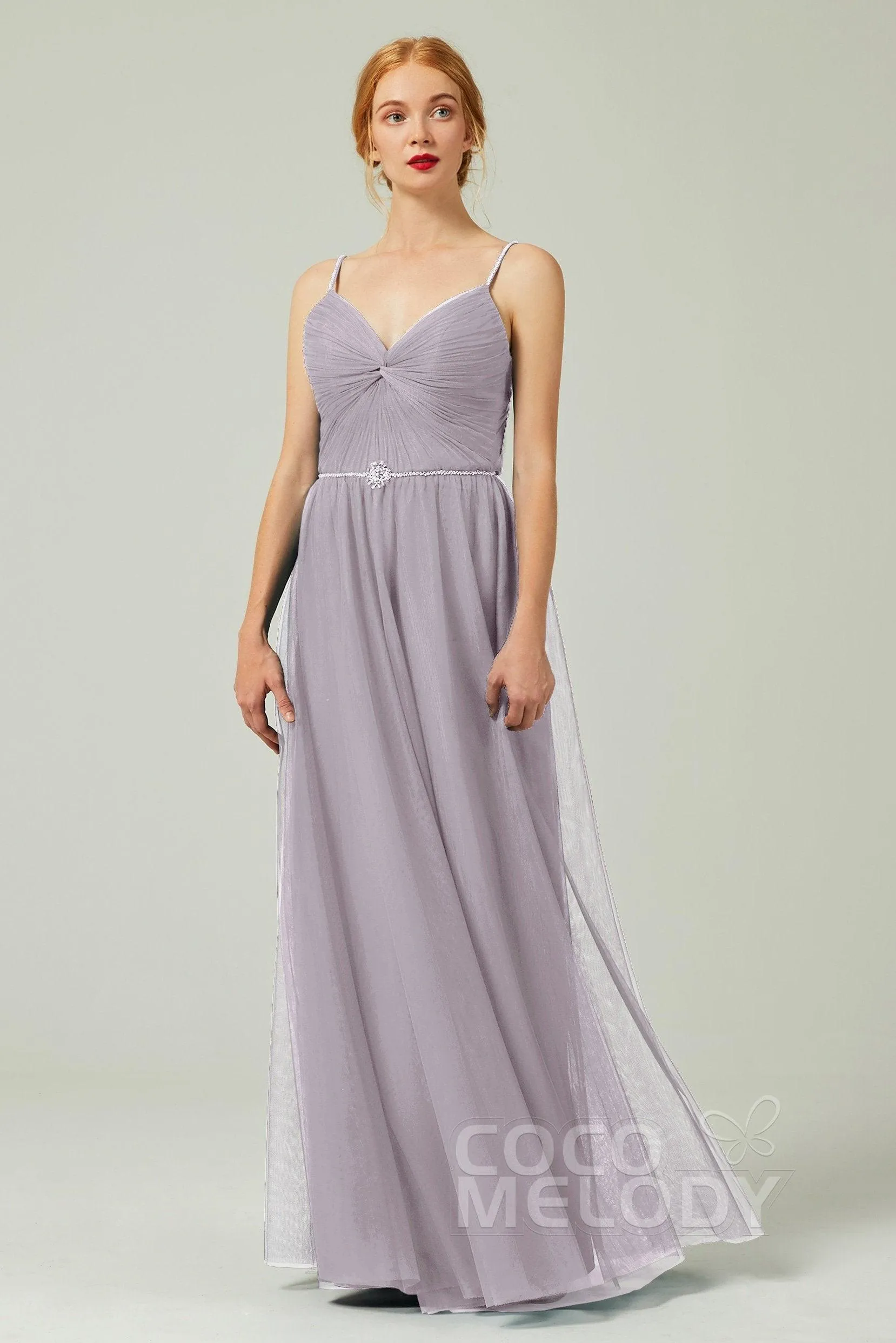A-Line Floor Length Tulle Bridesmaid Dress CB0327
