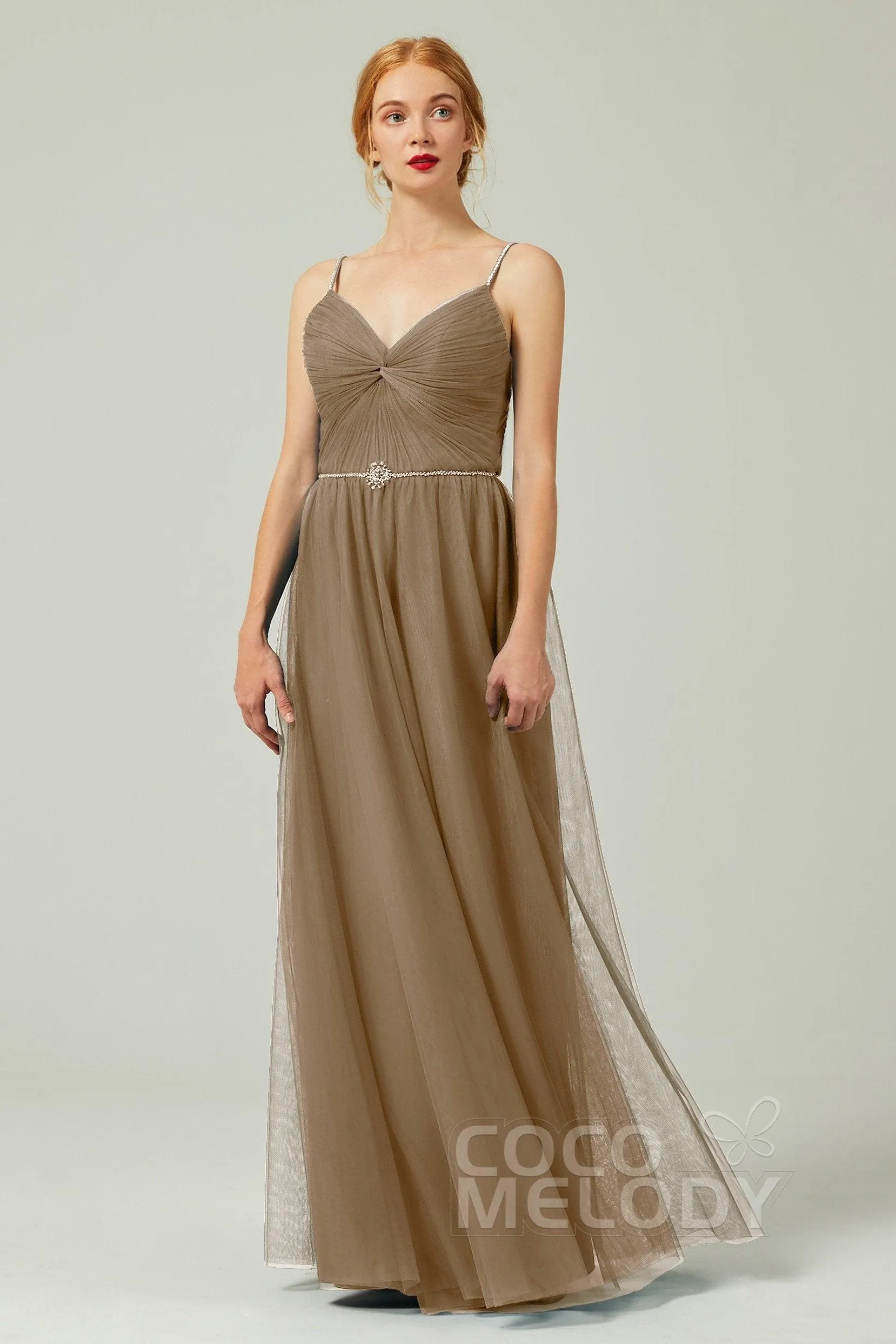 A-Line Floor Length Tulle Bridesmaid Dress CB0327