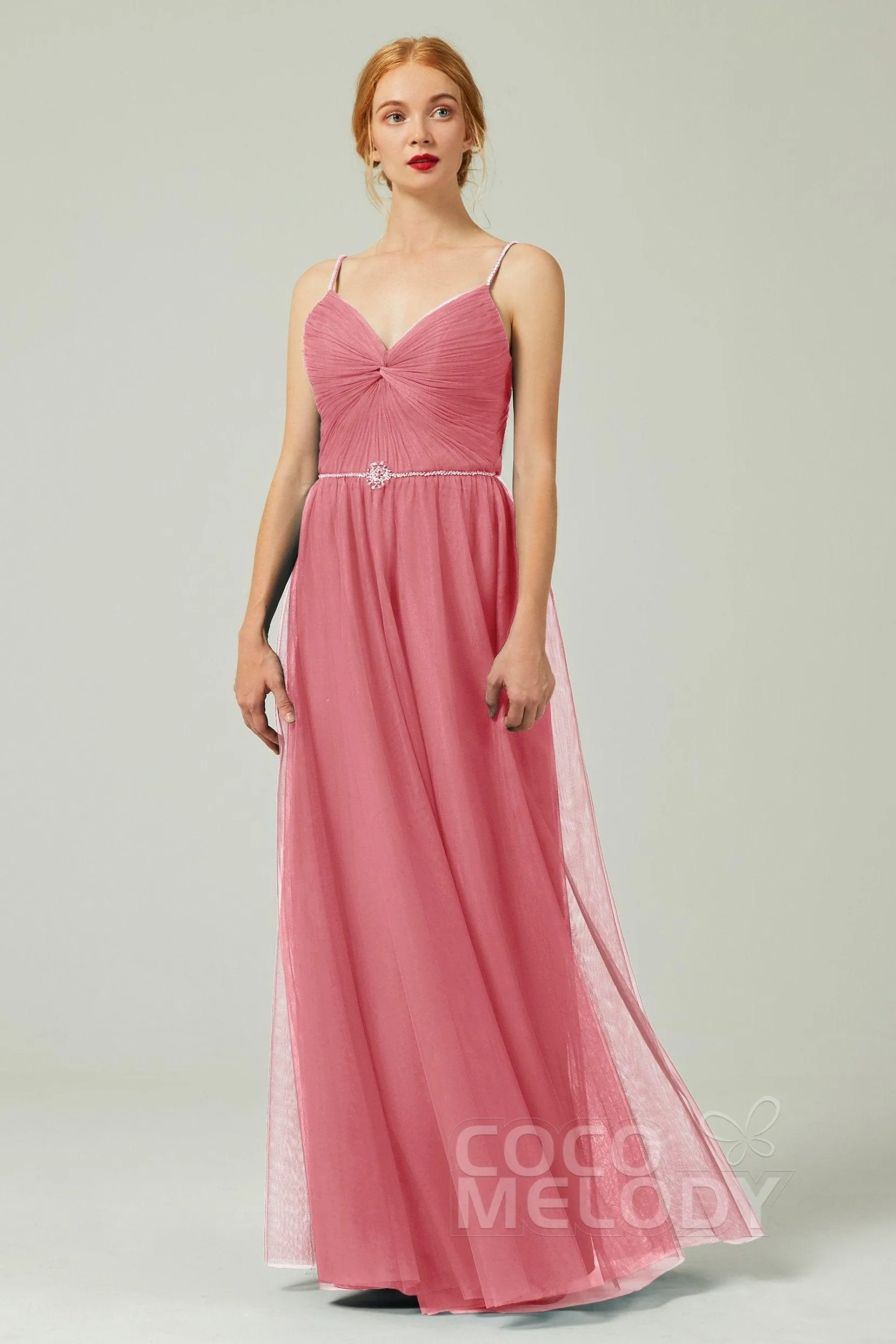 A-Line Floor Length Tulle Bridesmaid Dress CB0327