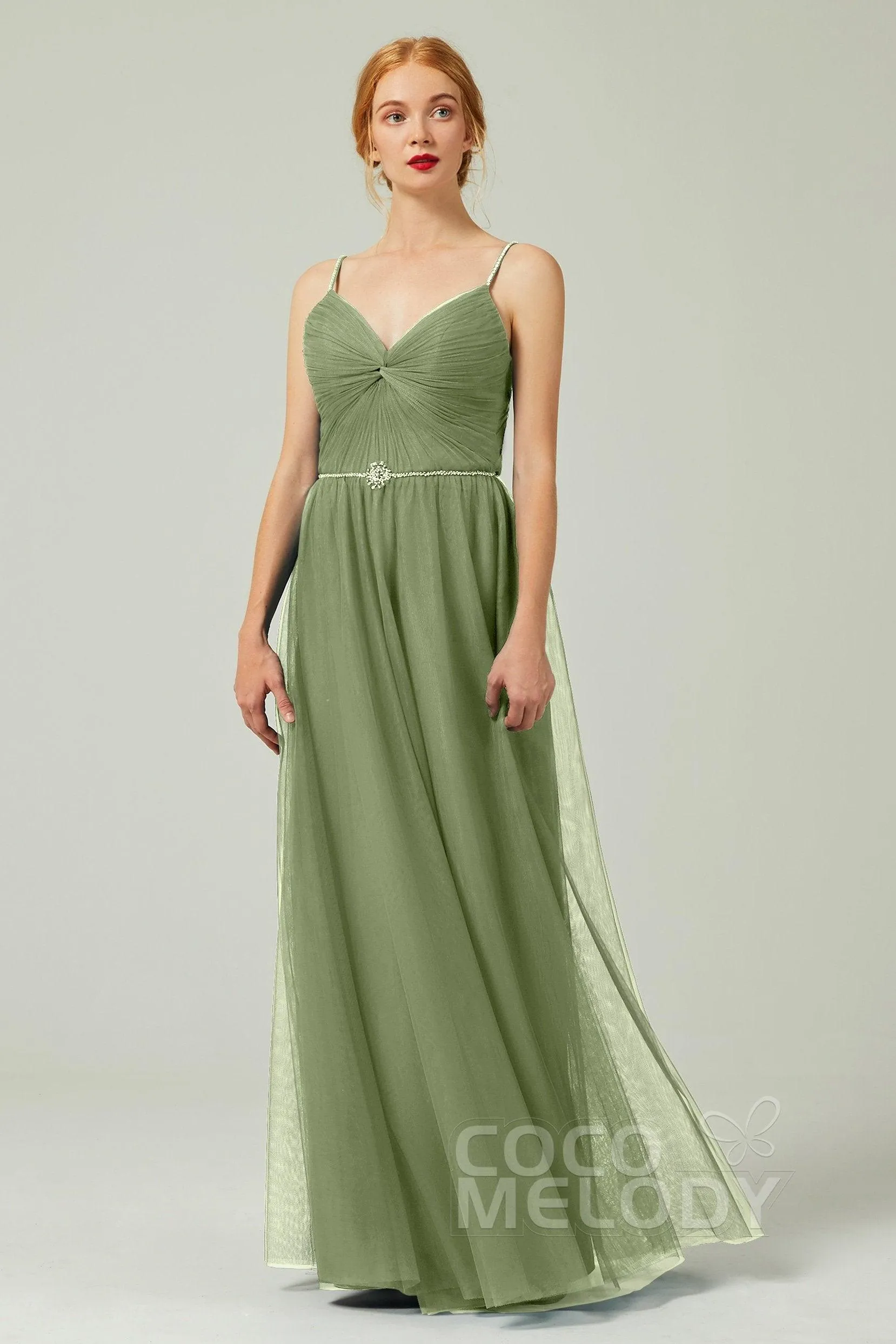 A-Line Floor Length Tulle Bridesmaid Dress CB0327