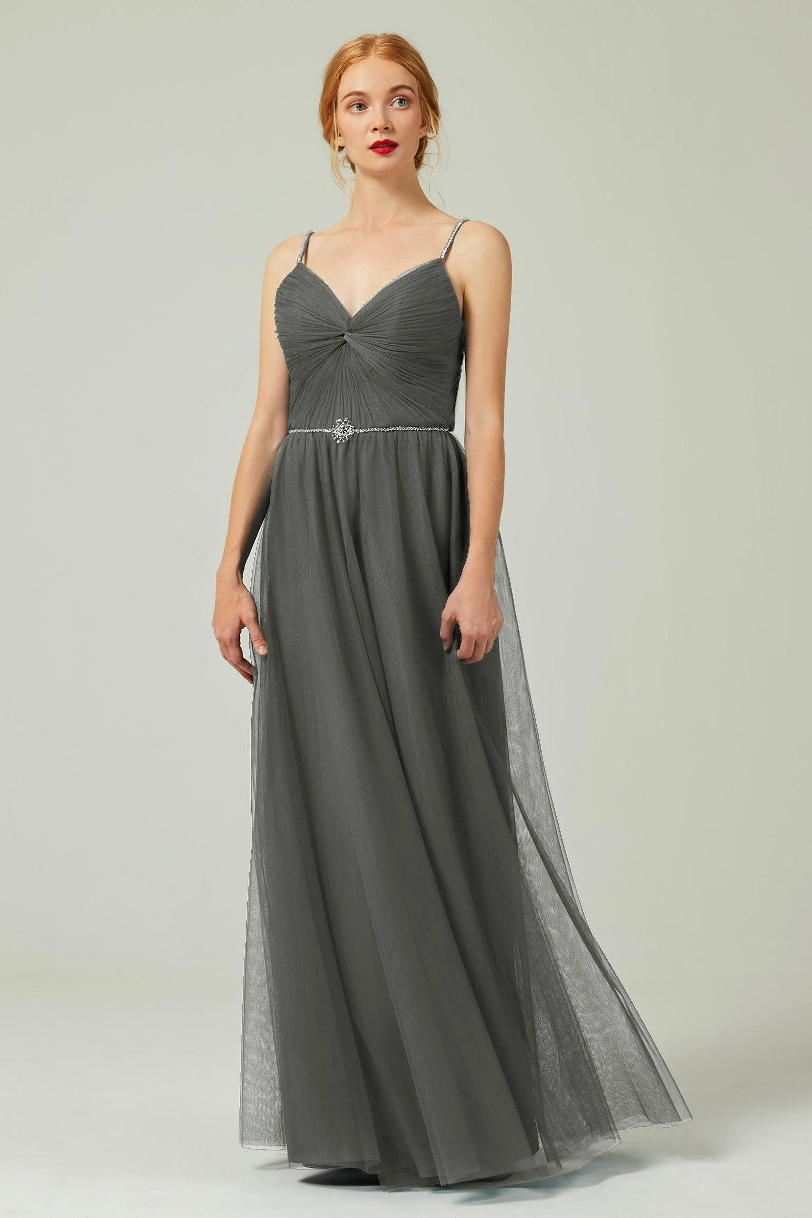 A-Line Floor Length Tulle Bridesmaid Dress CB0327
