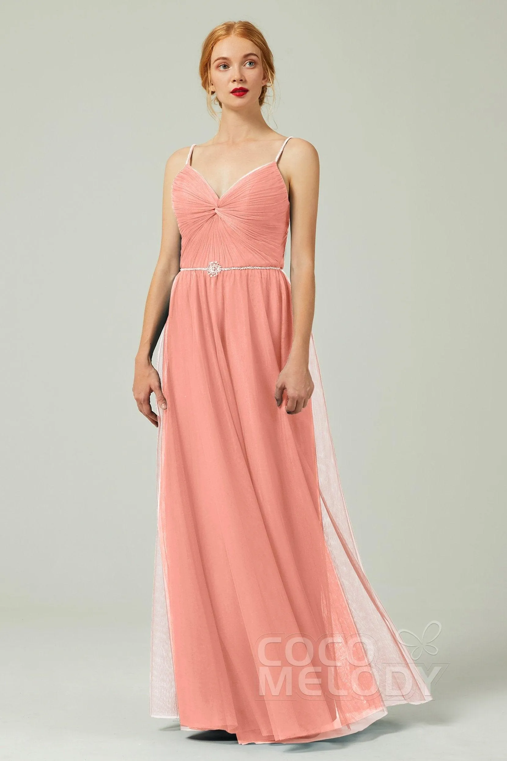 A-Line Floor Length Tulle Bridesmaid Dress CB0327