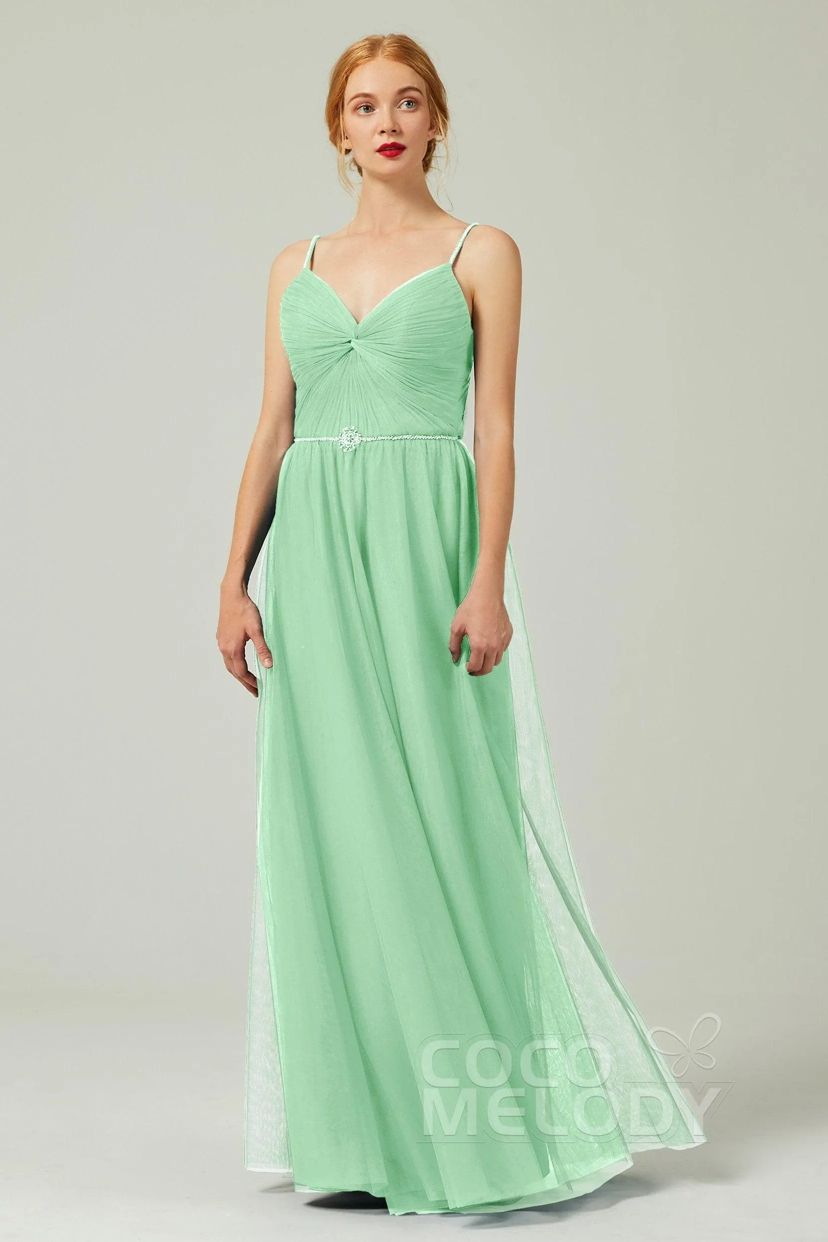 A-Line Floor Length Tulle Bridesmaid Dress CB0327