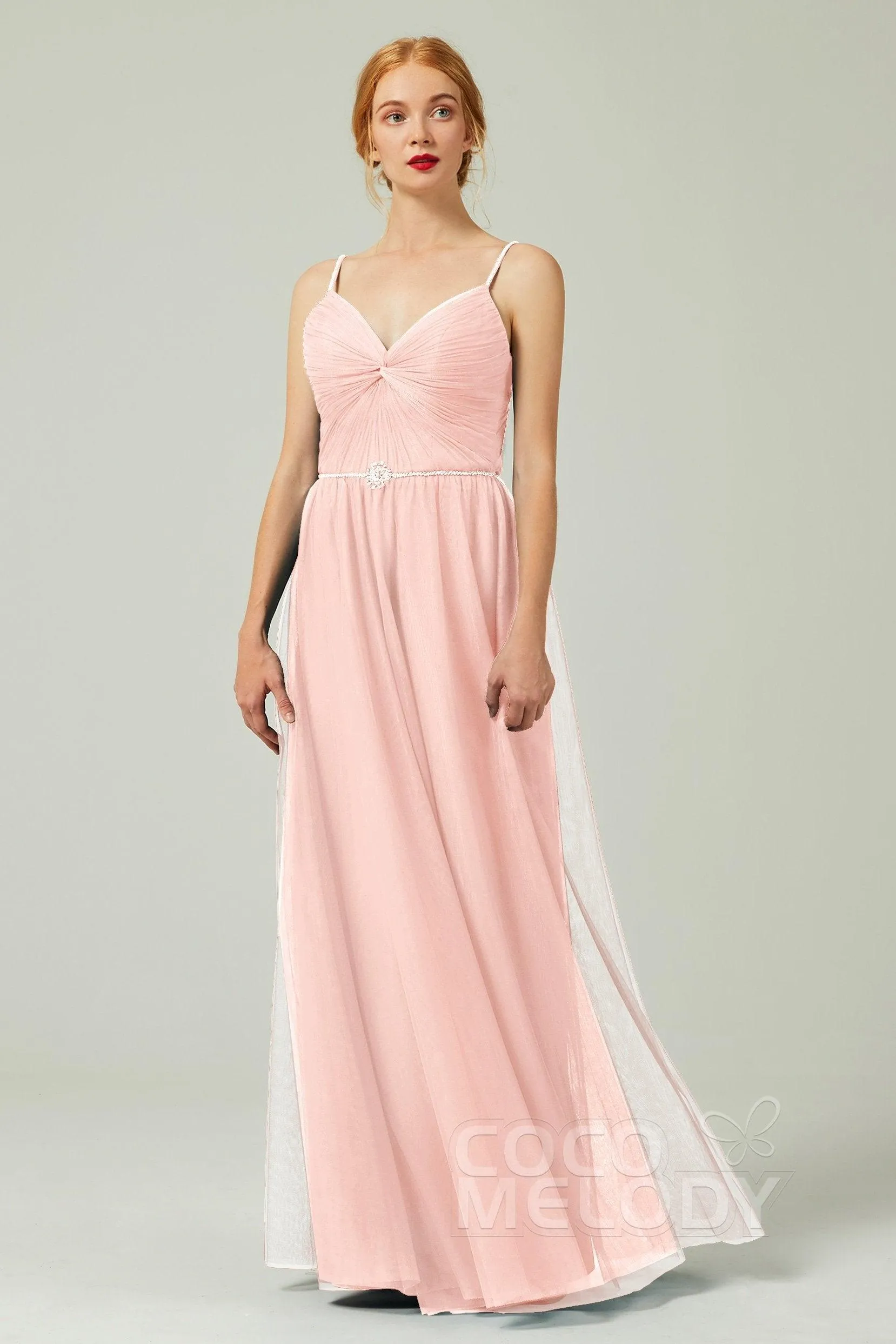 A-Line Floor Length Tulle Bridesmaid Dress CB0327