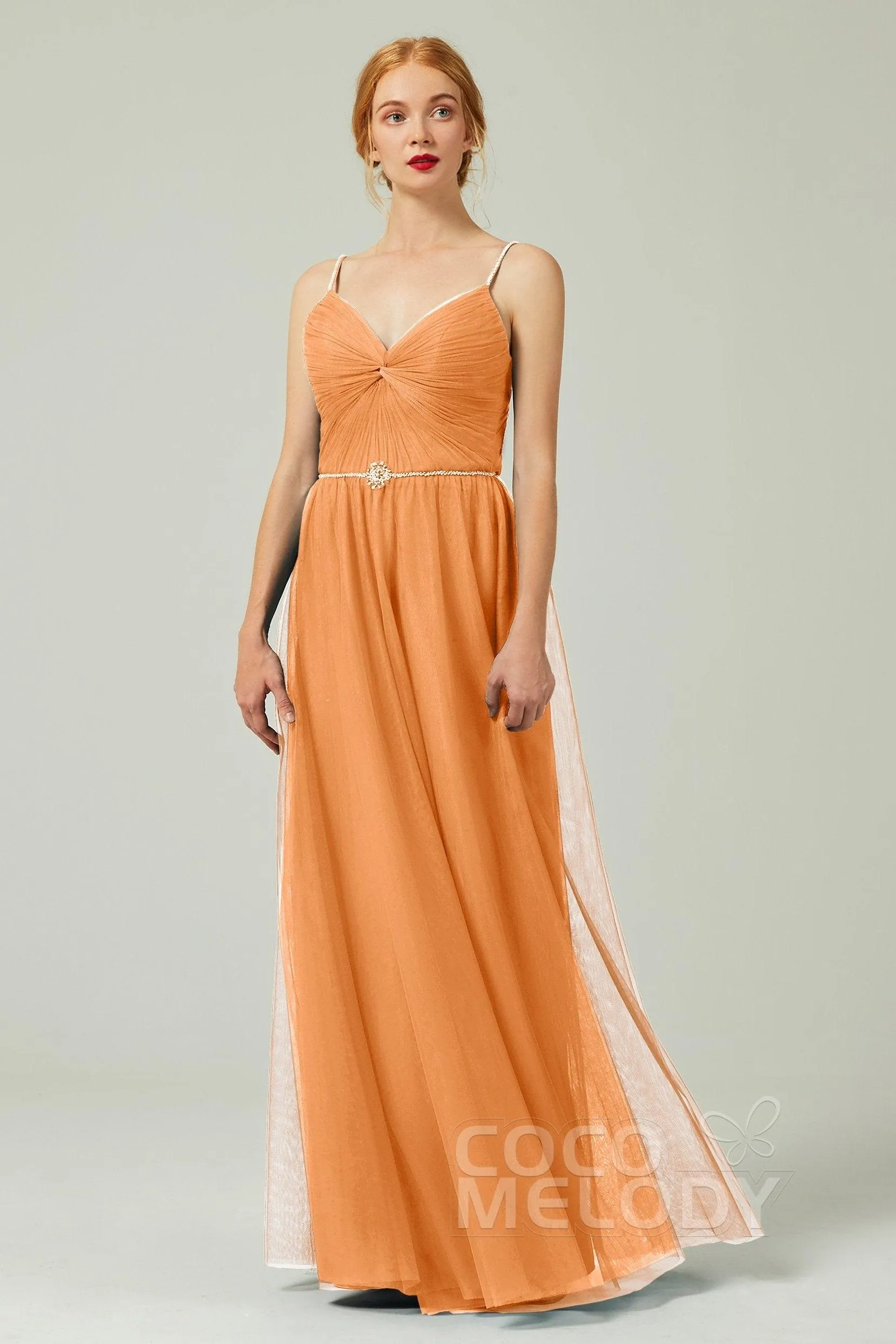 A-Line Floor Length Tulle Bridesmaid Dress CB0327
