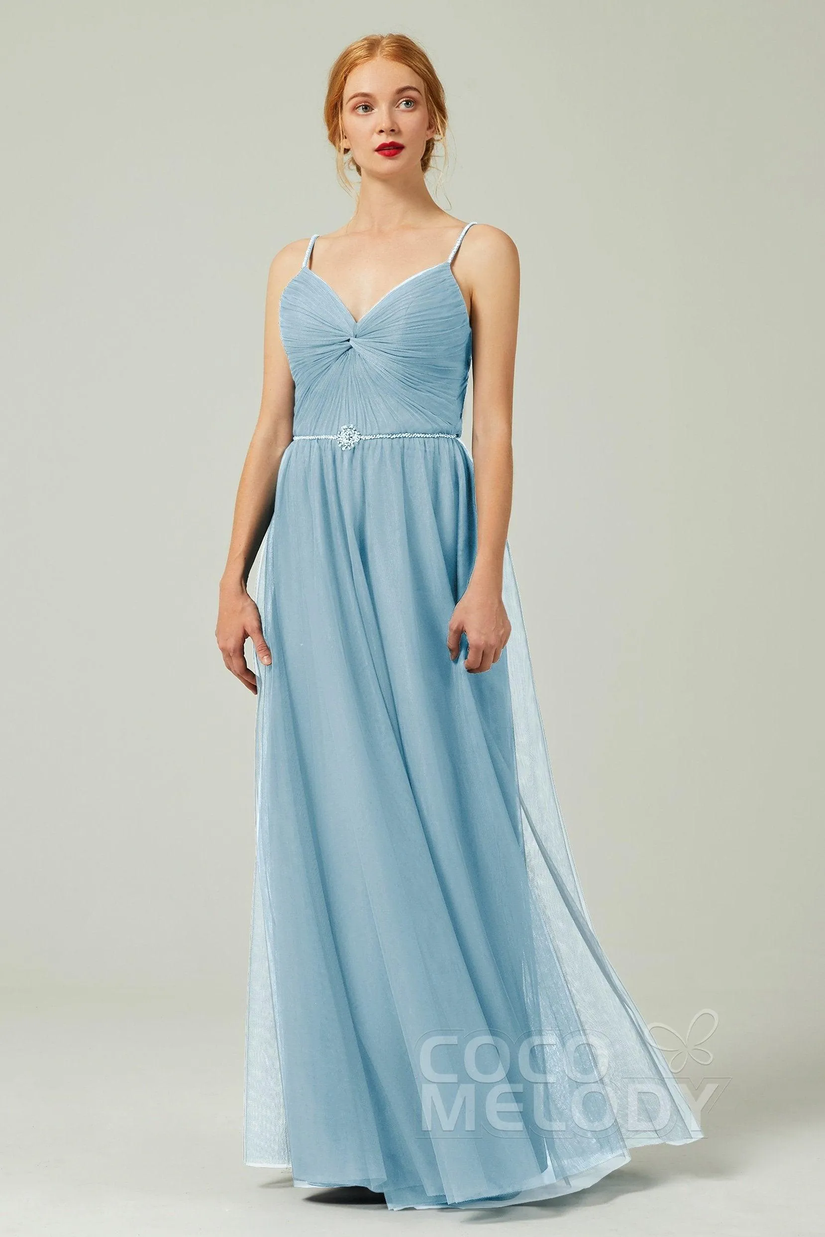 A-Line Floor Length Tulle Bridesmaid Dress CB0327