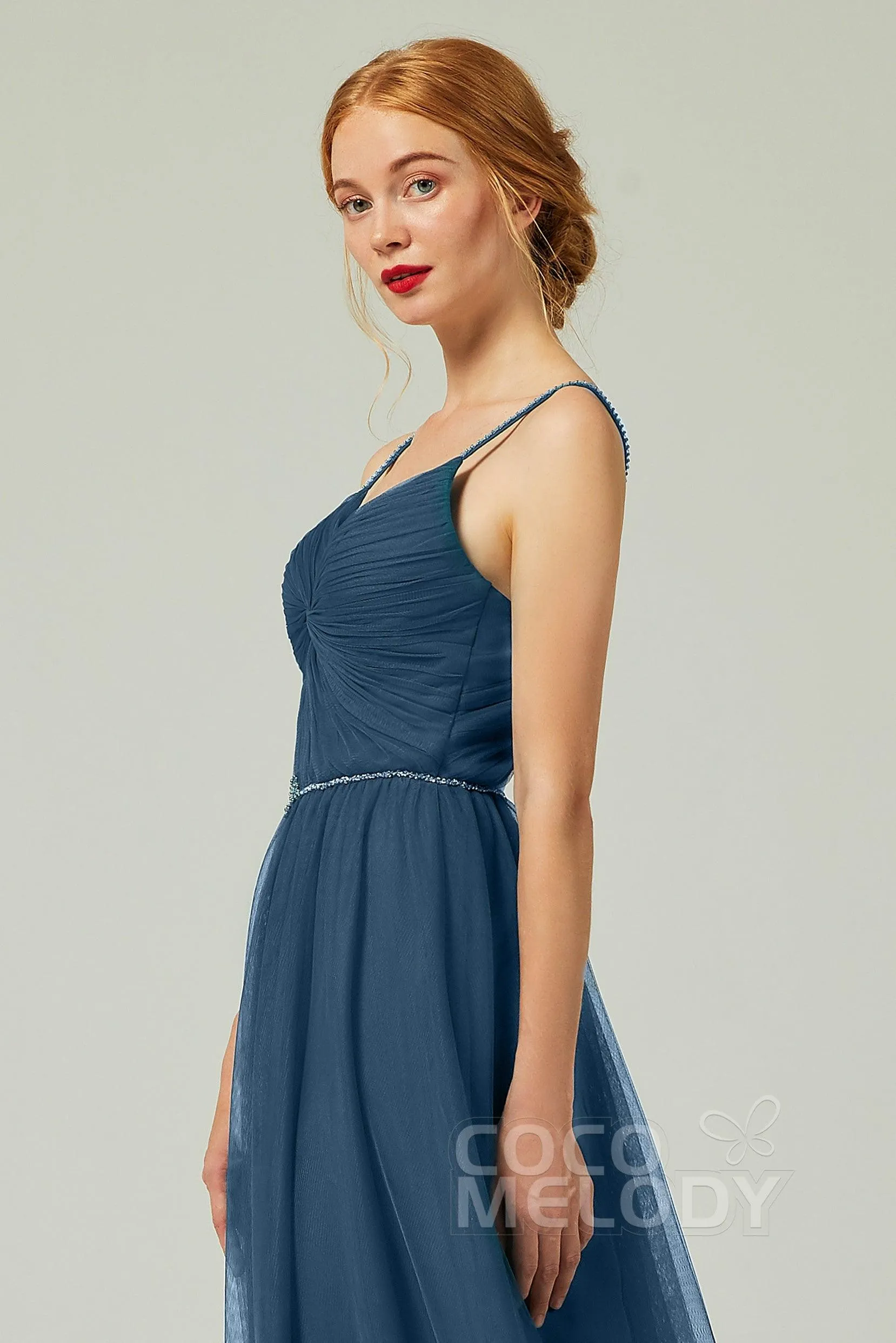 A-Line Floor Length Tulle Bridesmaid Dress CB0327