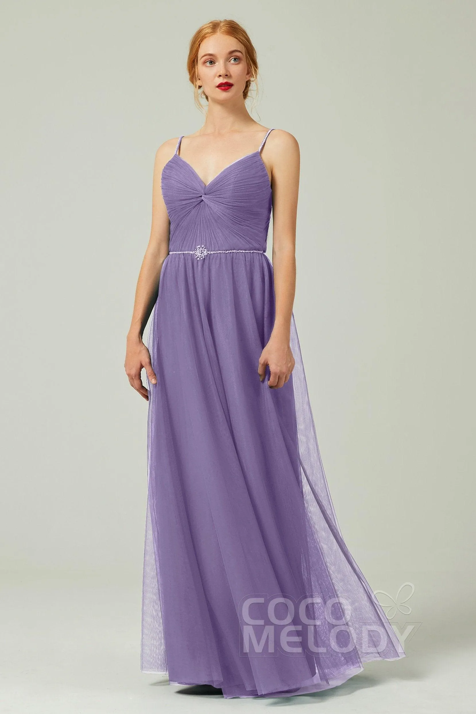 A-Line Floor Length Tulle Bridesmaid Dress CB0327