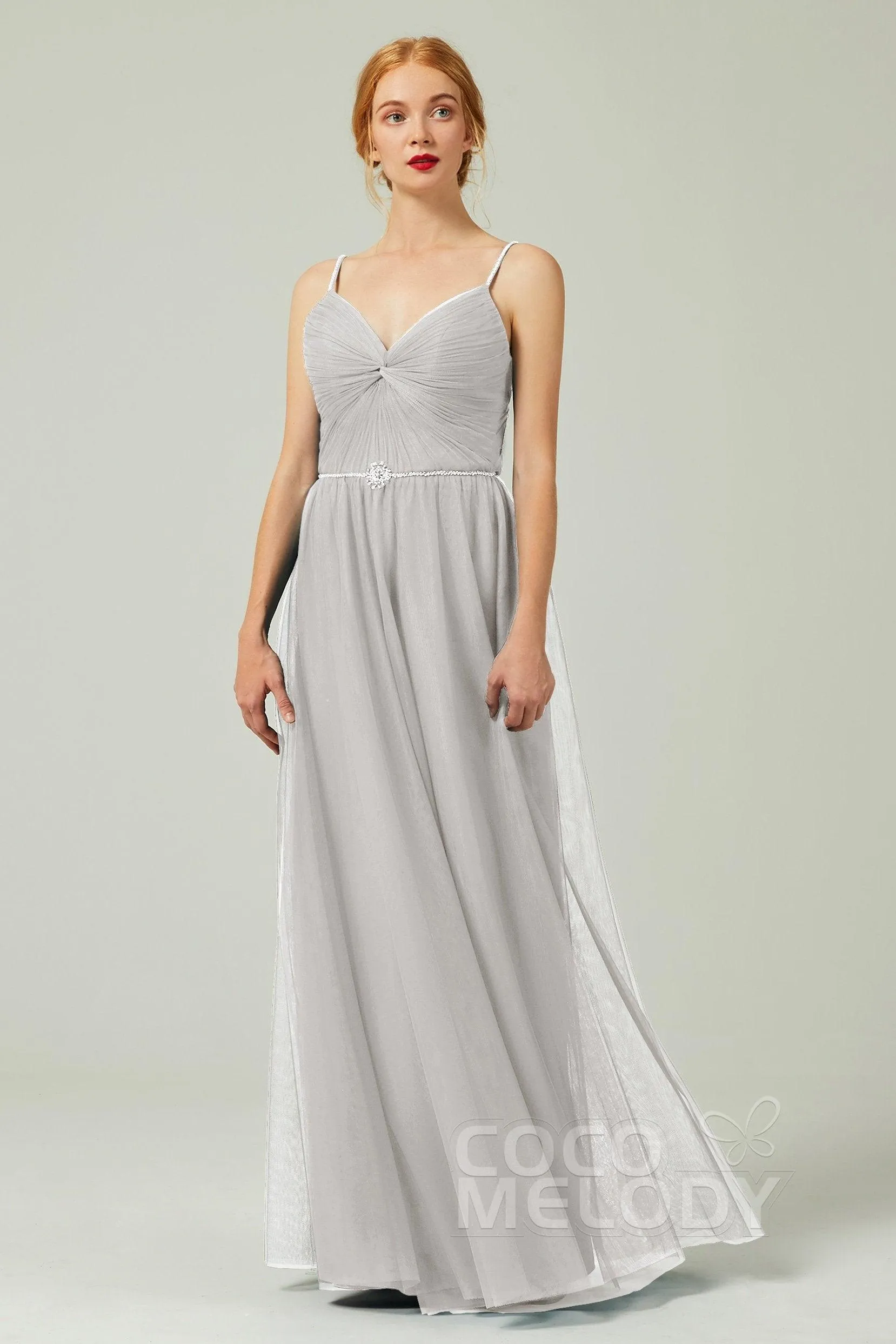 A-Line Floor Length Tulle Bridesmaid Dress CB0327