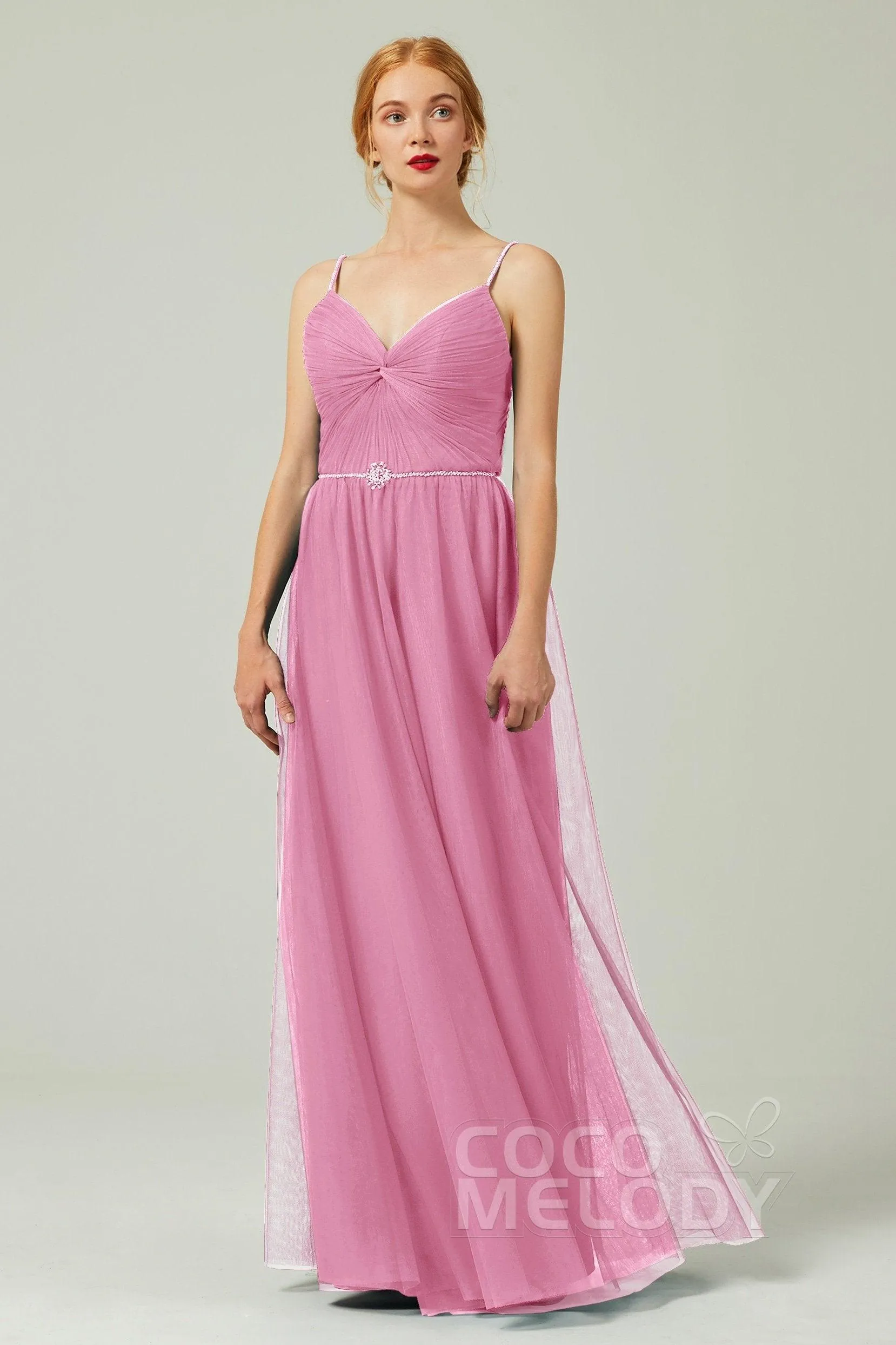 A-Line Floor Length Tulle Bridesmaid Dress CB0327