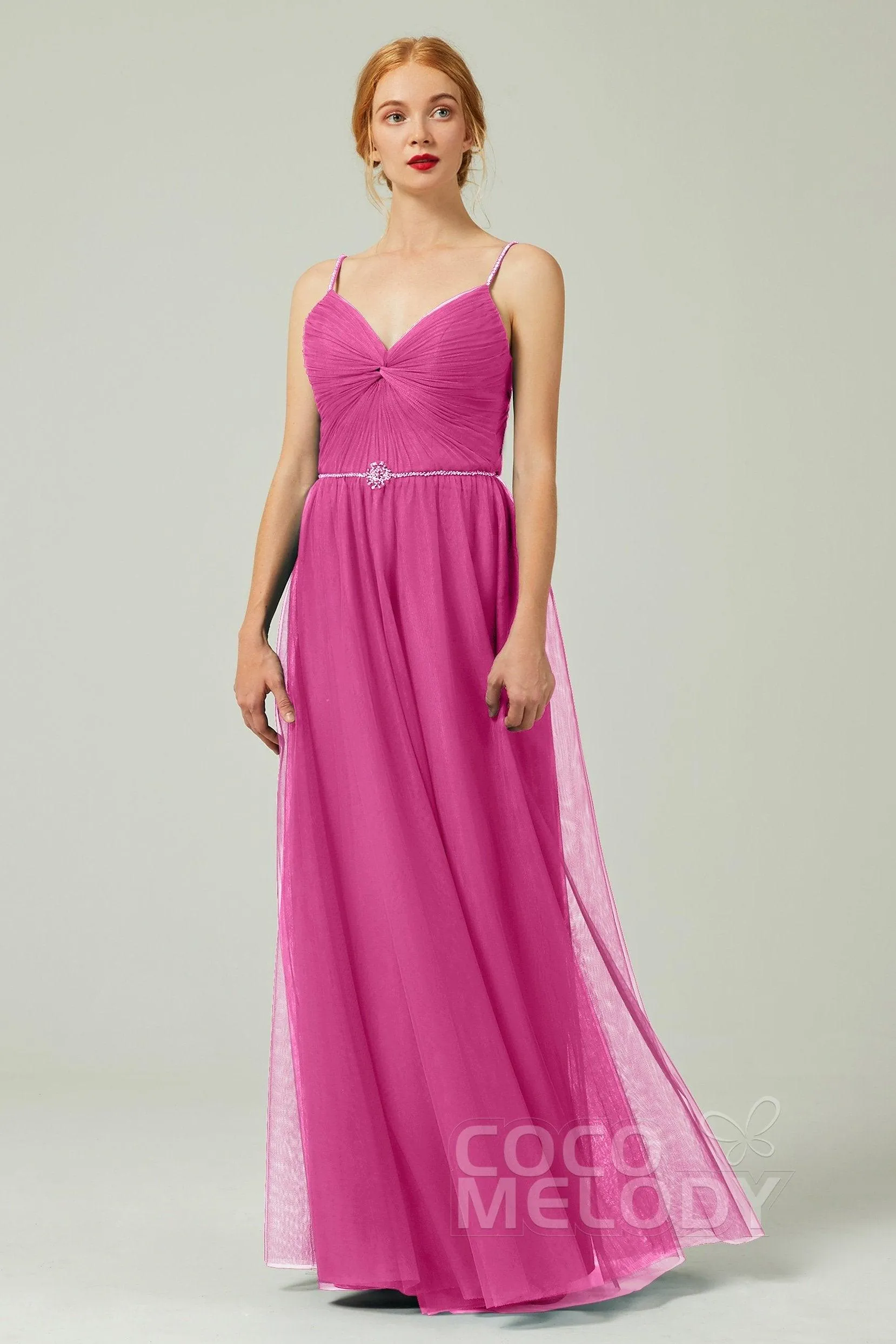 A-Line Floor Length Tulle Bridesmaid Dress CB0327