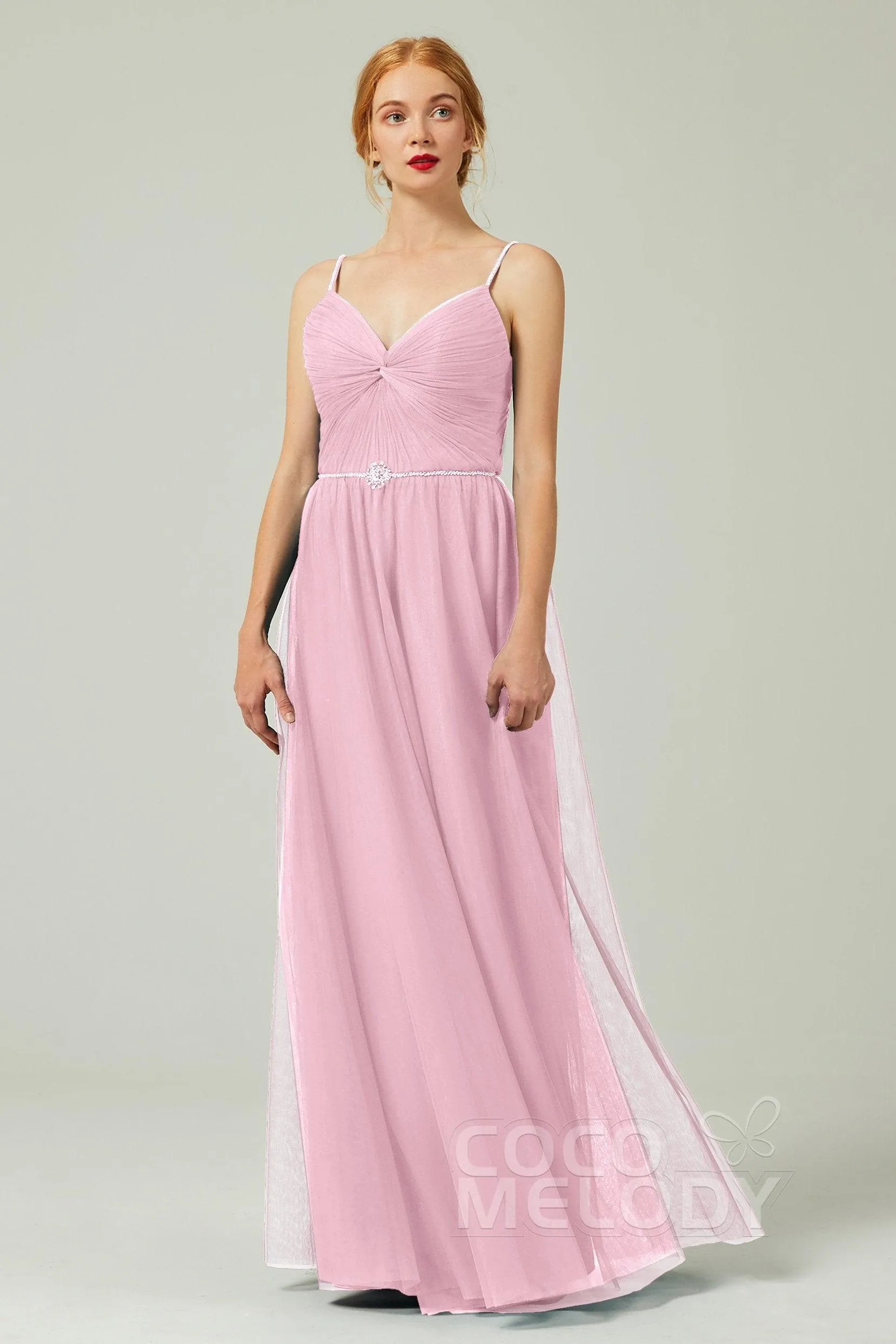 A-Line Floor Length Tulle Bridesmaid Dress CB0327