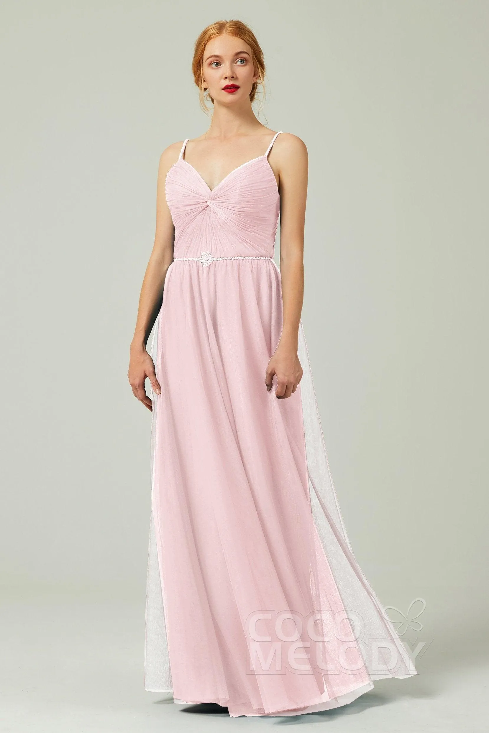A-Line Floor Length Tulle Bridesmaid Dress CB0327