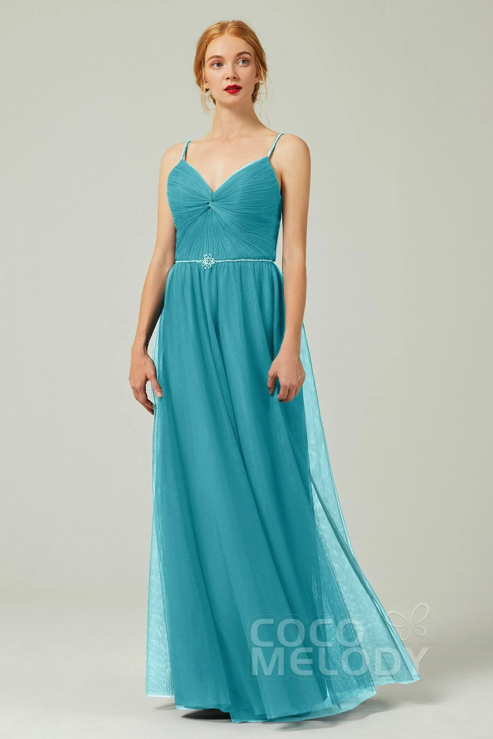 A-Line Floor Length Tulle Bridesmaid Dress CB0327