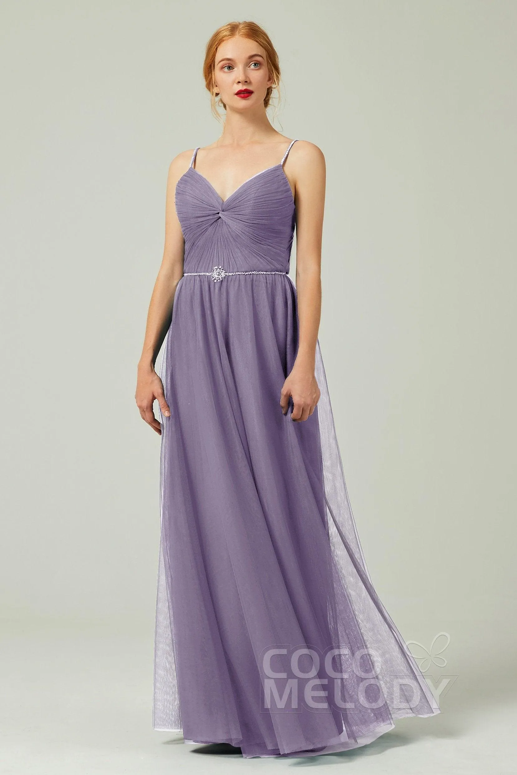 A-Line Floor Length Tulle Bridesmaid Dress CB0327