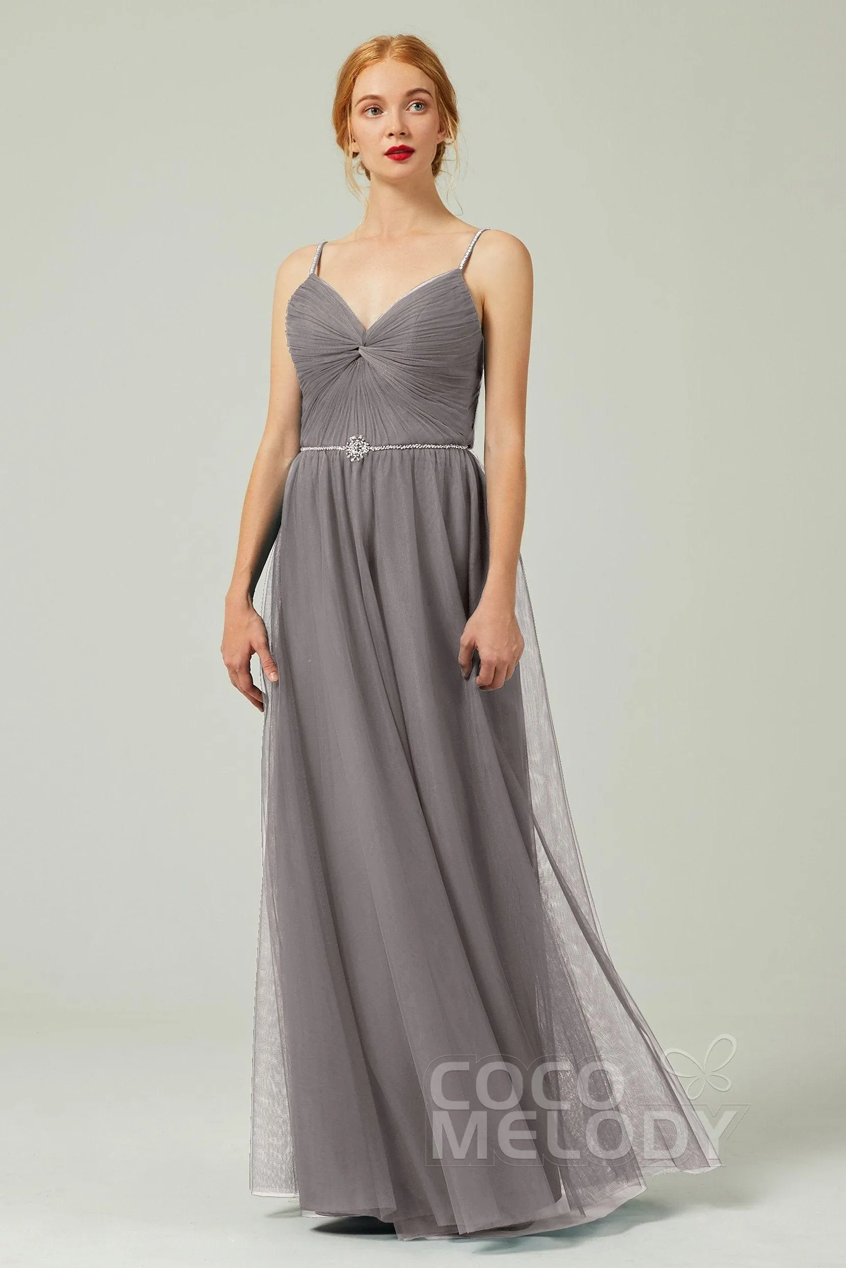A-Line Floor Length Tulle Bridesmaid Dress CB0327
