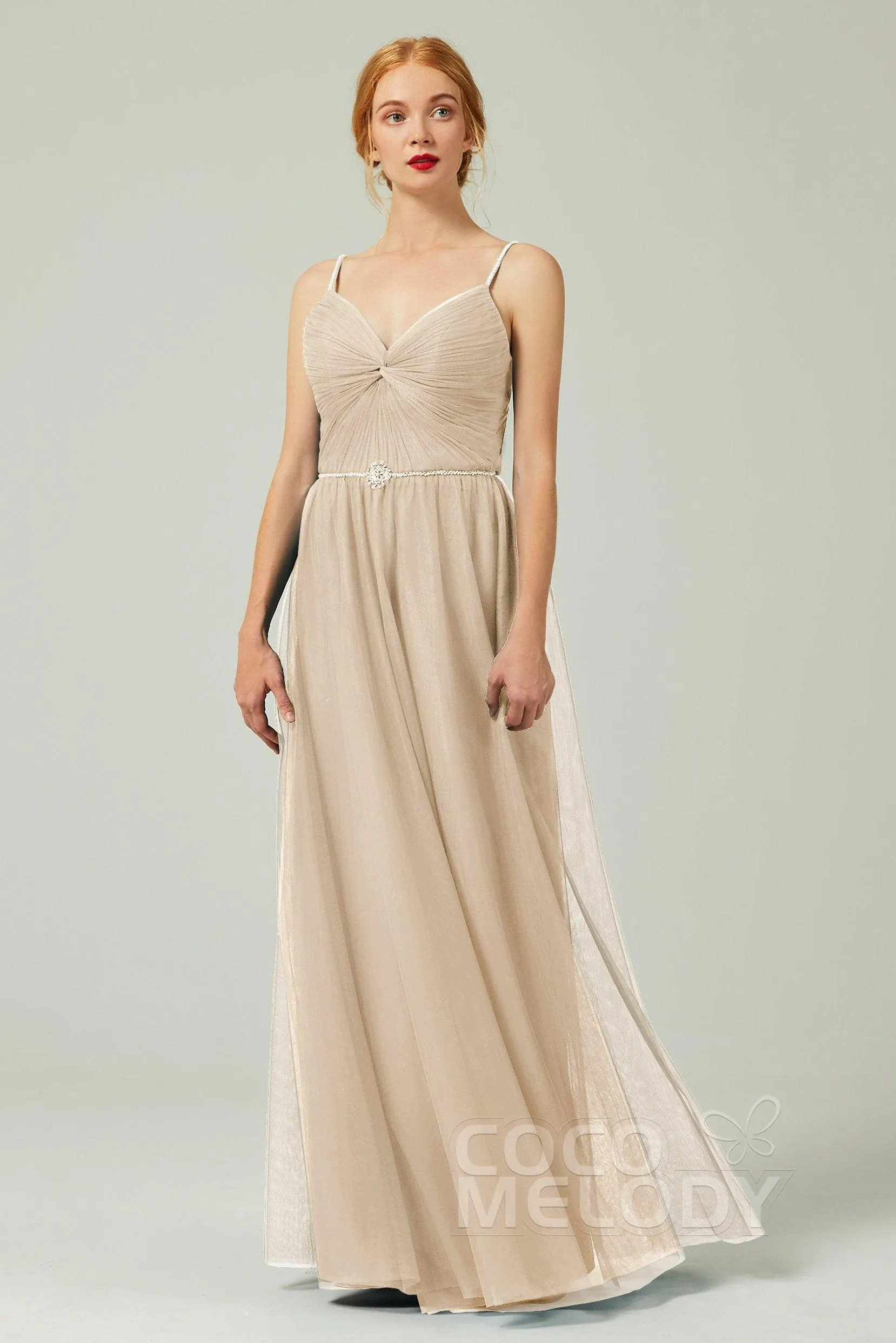 A-Line Floor Length Tulle Bridesmaid Dress CB0327