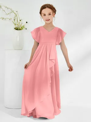 A-line Flutter Sleeves Junior Bridesmaid Dresses Flamingo
