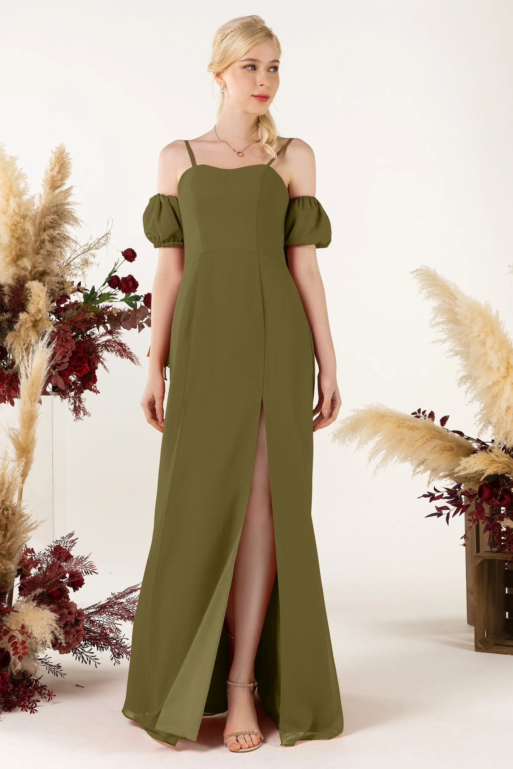 A-Line Sweep-Brush Train Chiffon Bridesmaid Dress CB0471
