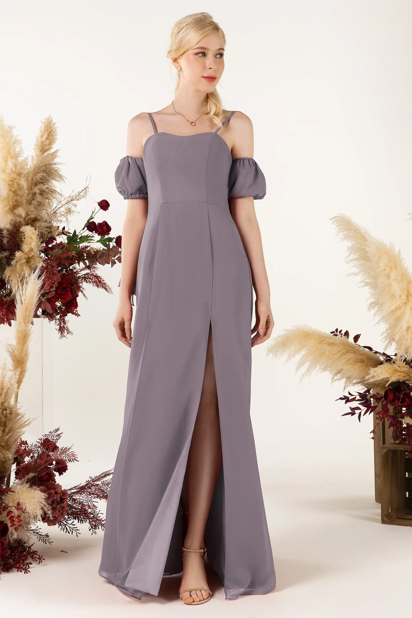 A-Line Sweep-Brush Train Chiffon Bridesmaid Dress CB0471
