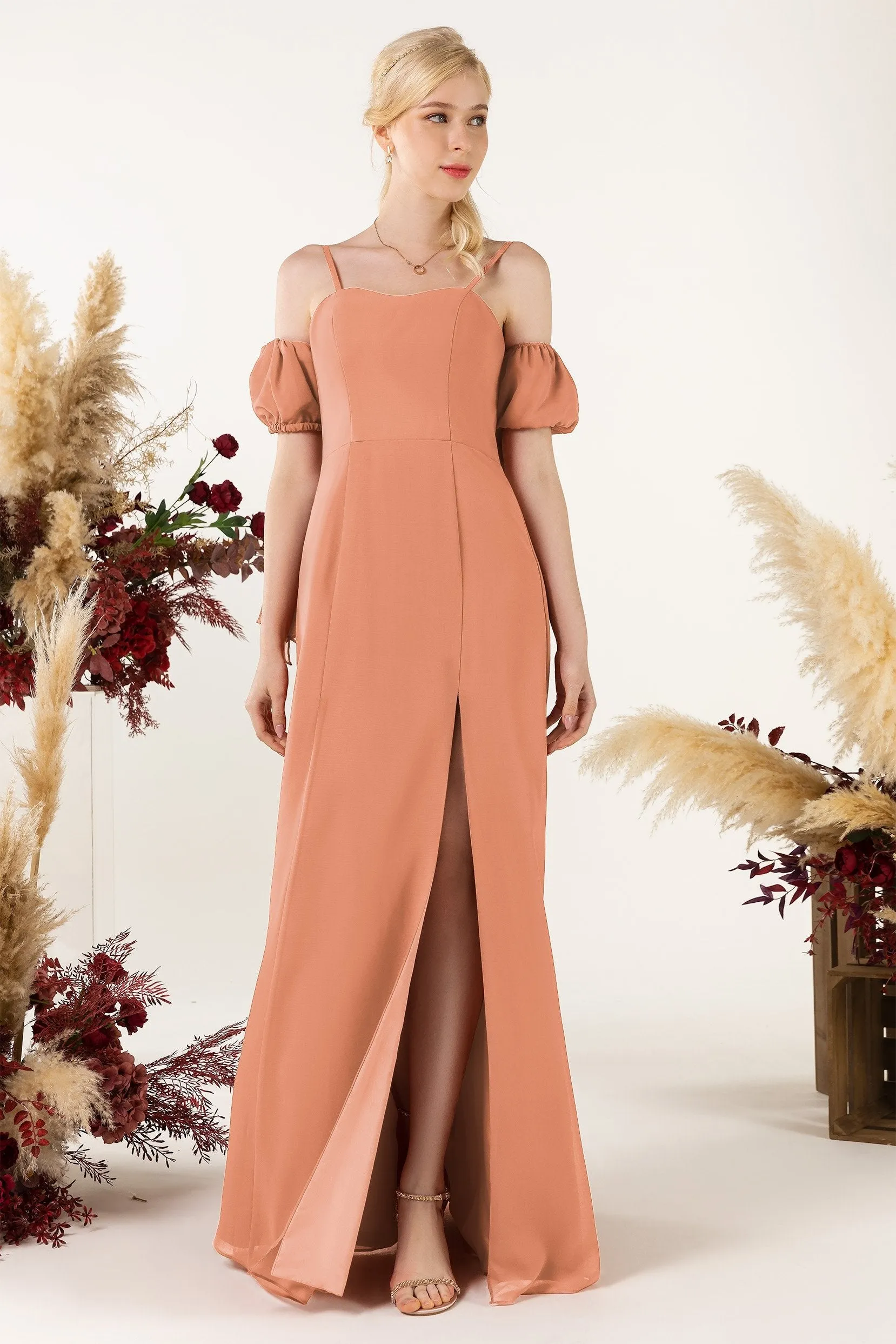 A-Line Sweep-Brush Train Chiffon Bridesmaid Dress CB0471