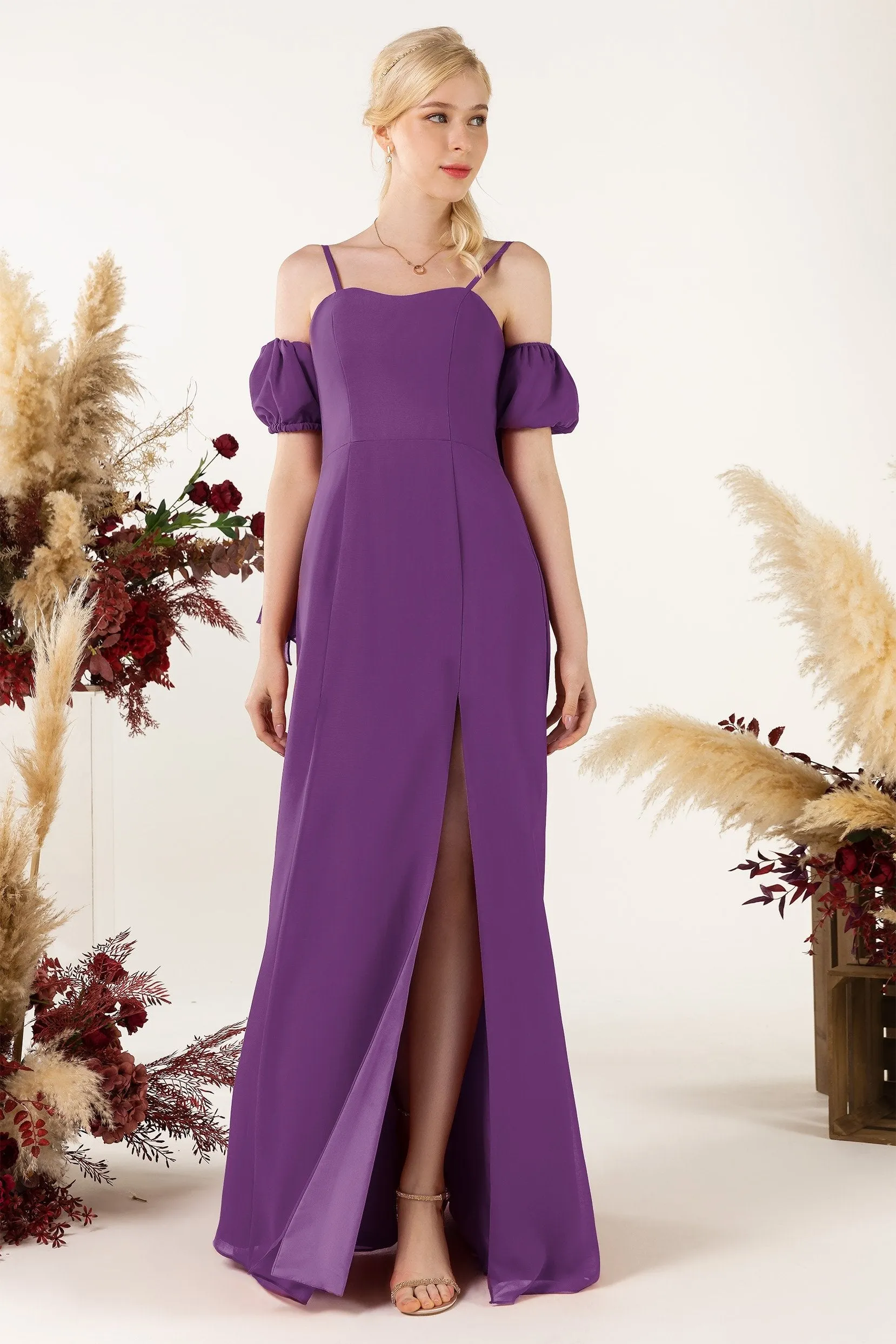 A-Line Sweep-Brush Train Chiffon Bridesmaid Dress CB0471