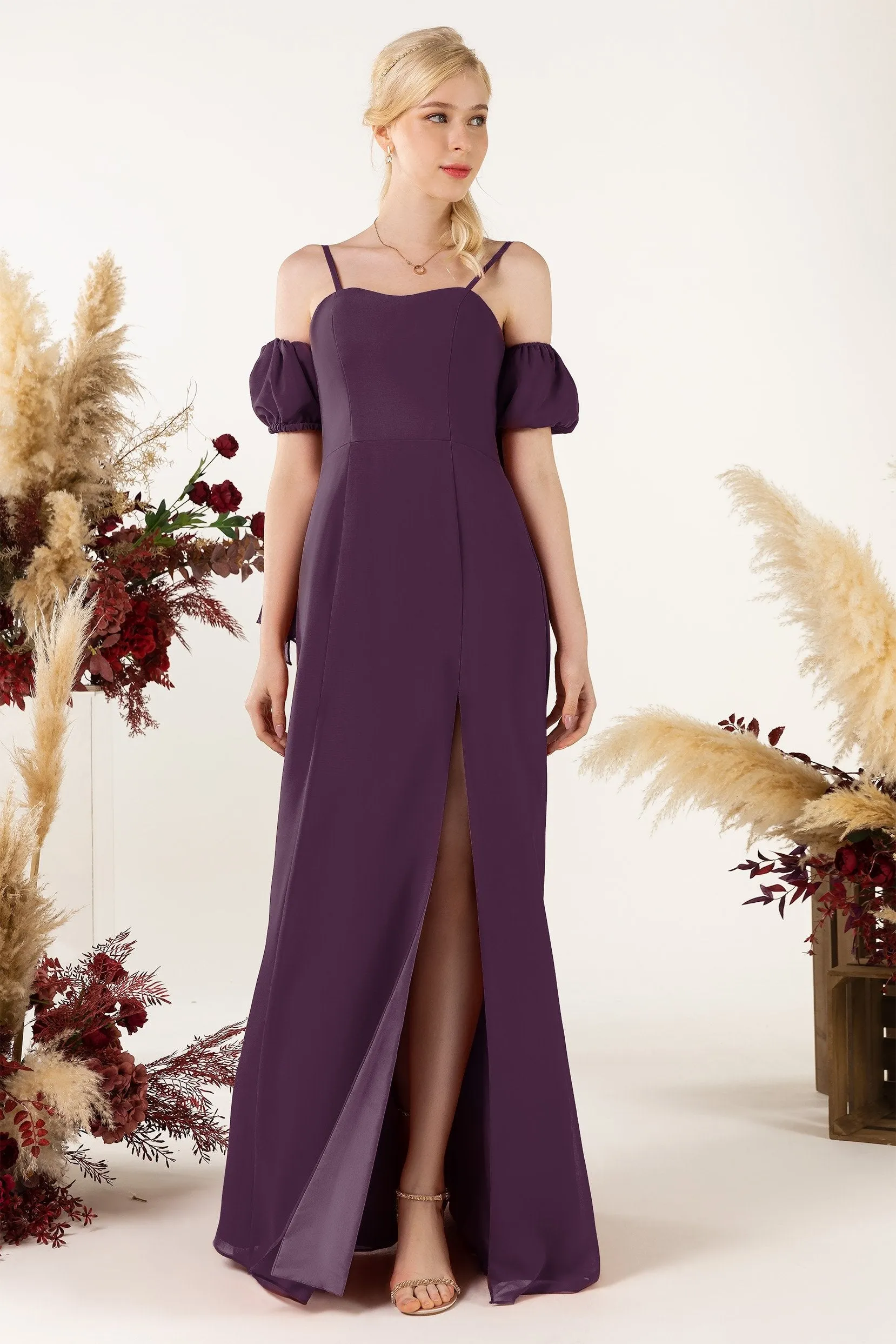 A-Line Sweep-Brush Train Chiffon Bridesmaid Dress CB0471