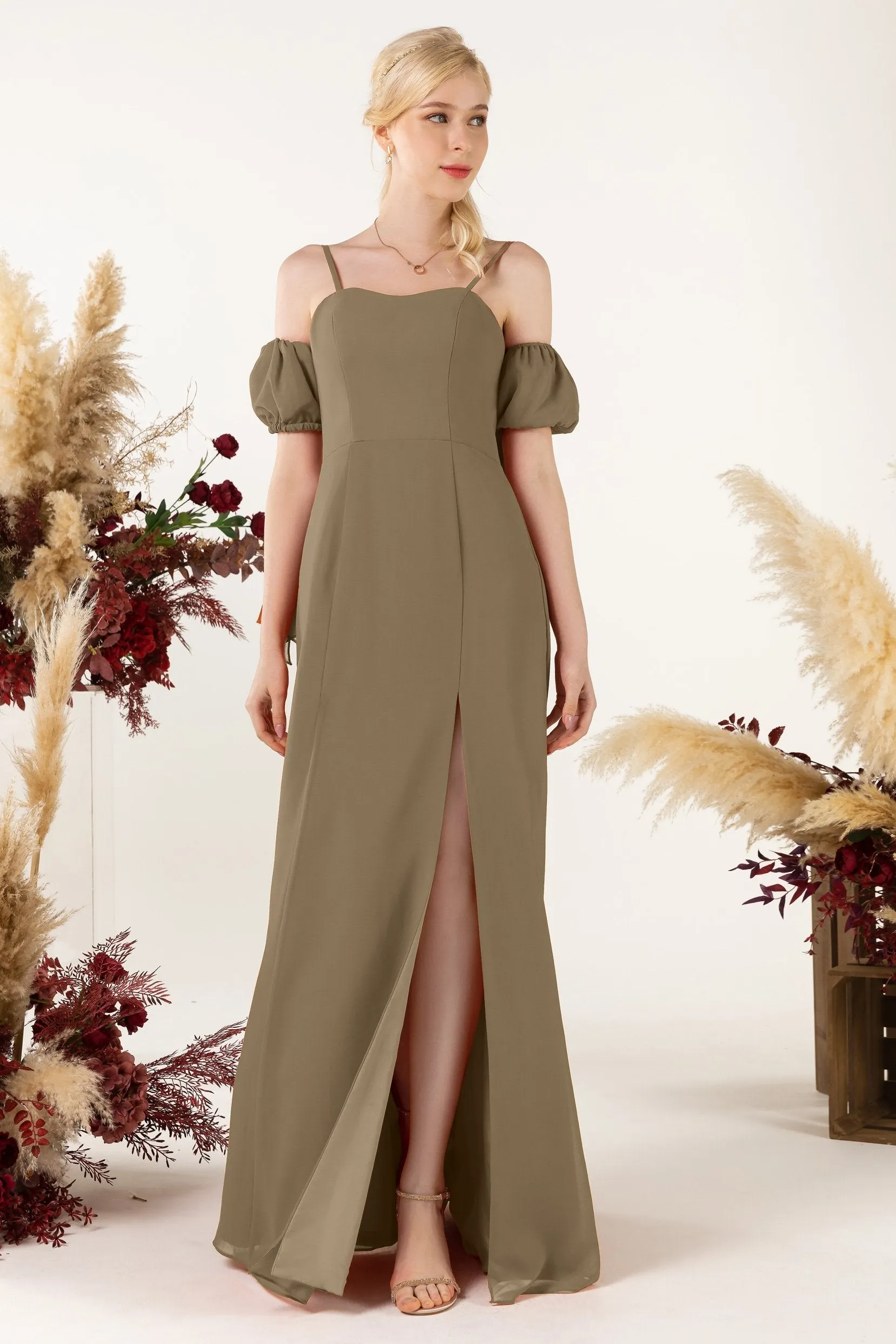 A-Line Sweep-Brush Train Chiffon Bridesmaid Dress CB0471