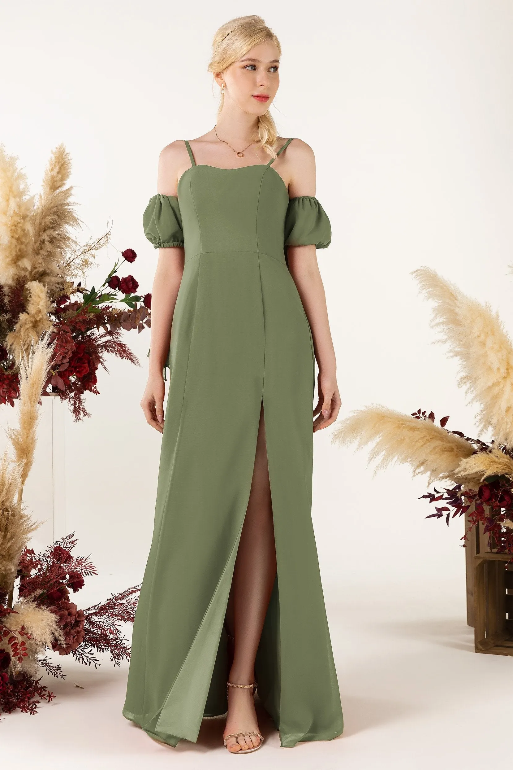 A-Line Sweep-Brush Train Chiffon Bridesmaid Dress CB0471