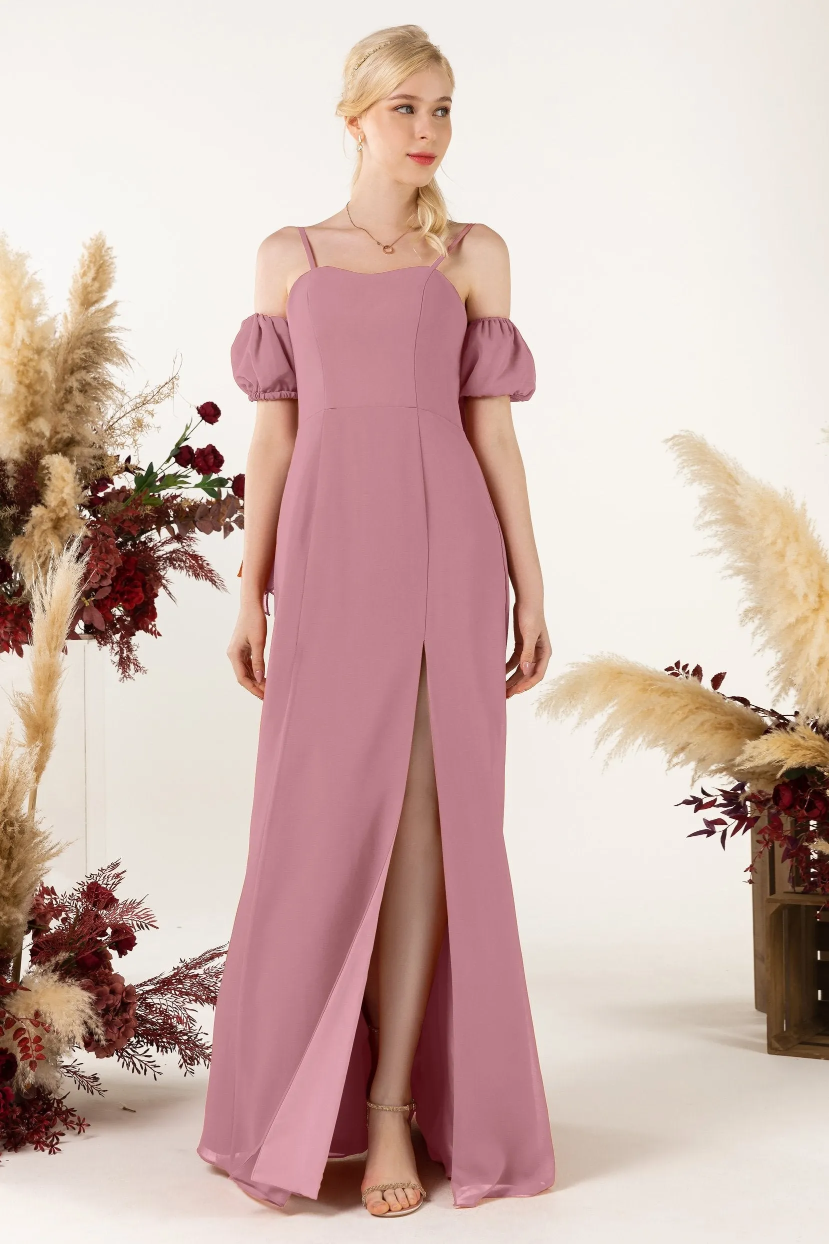 A-Line Sweep-Brush Train Chiffon Bridesmaid Dress CB0471